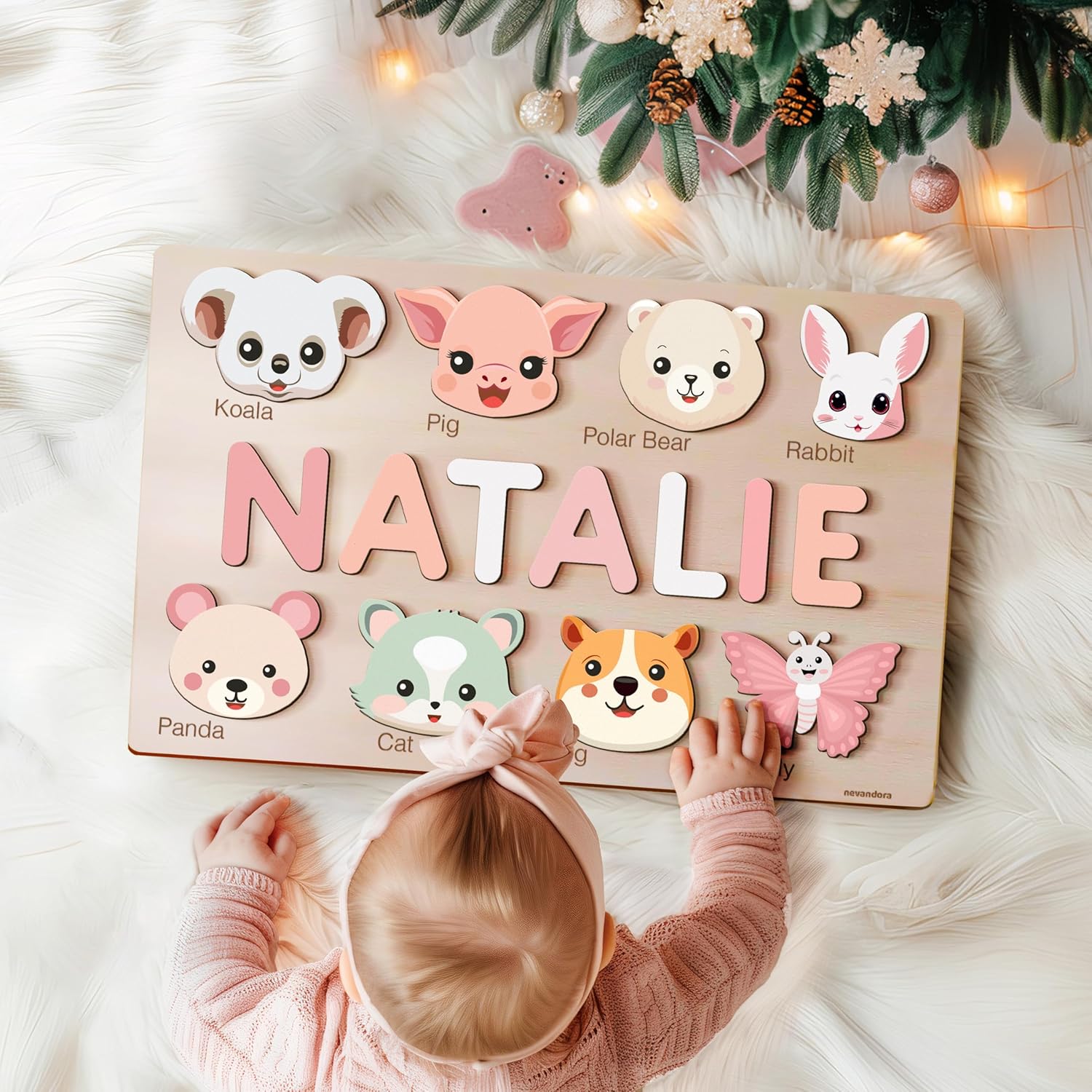 Custom Baby Name Puzzle with Animals Personalized Wood Toy for Toddlers