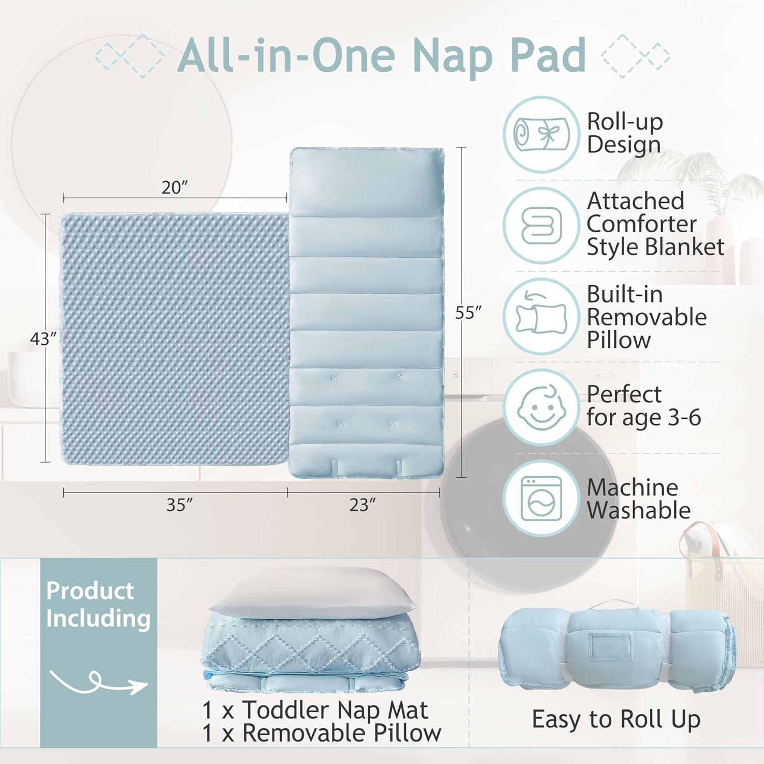 VIVILINEN Tufted Toddler Nap Mat with Pillow for Kids