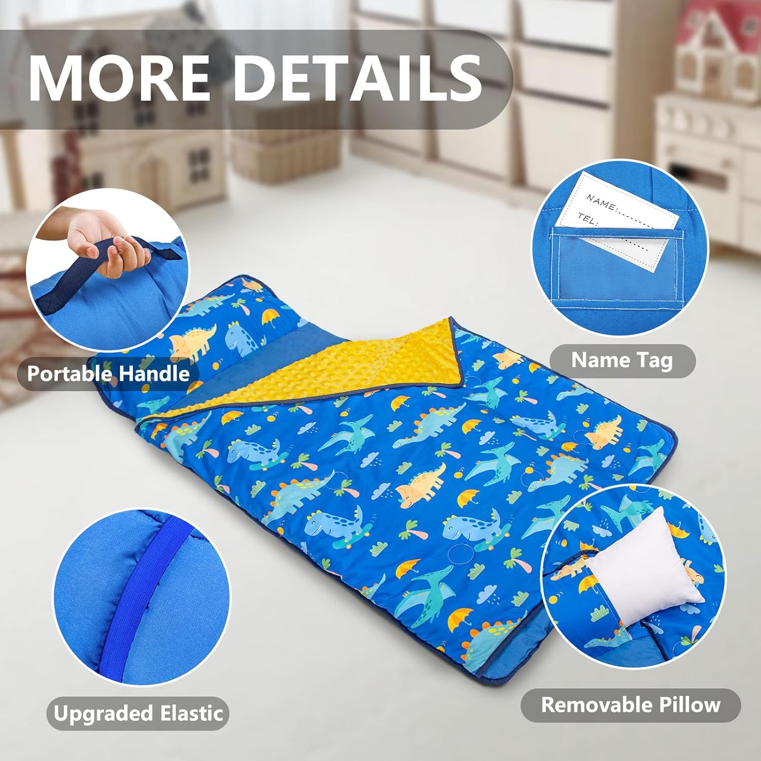 Primlect Toddler Nap Mat with Pillow and Blanket 55x35 Extra Large Sleep Bag