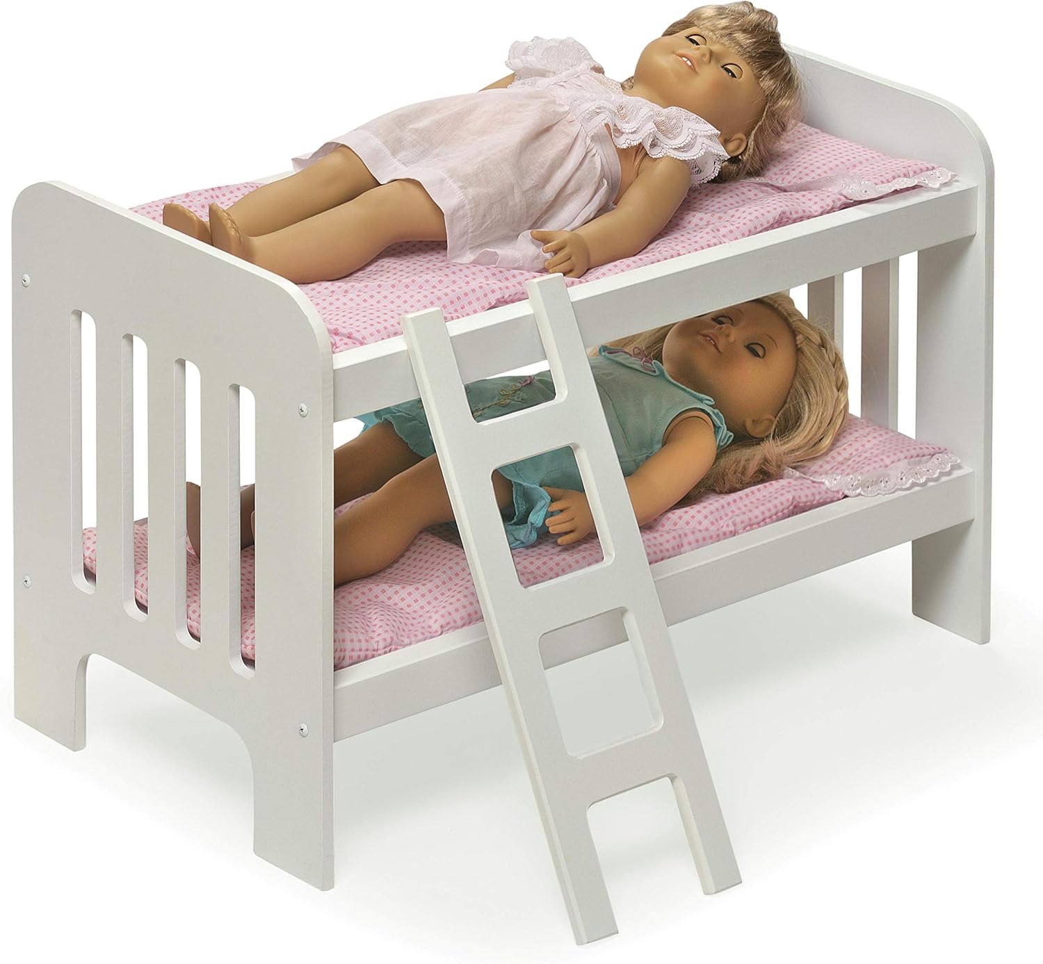 Badger Basket Doll Bunk Bed with Ladder and Bedding - White and Pink Gingham