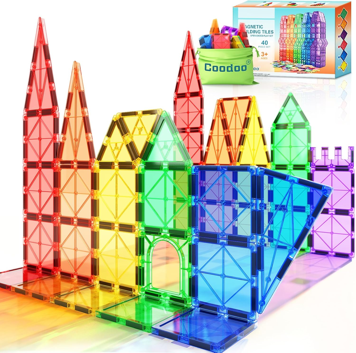 Coodoo Magnetic Tiles STEM Learning Toy for Kids 40PCS