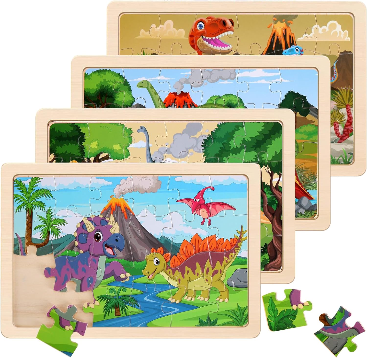 Dinosaur Wooden Jigsaw Puzzles Set for Kids 3-8 Years Old