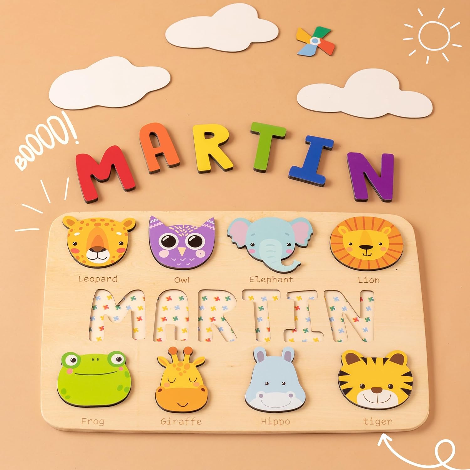 Personalized Name Puzzle for Toddlers - Custom Animal Design