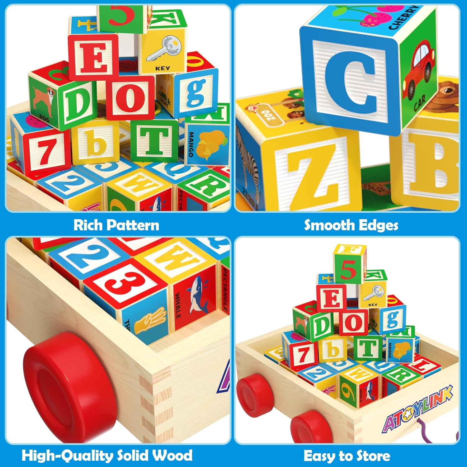 Atoylink Alphabet Number Wooden Stacking Blocks for Toddlers 1-3
