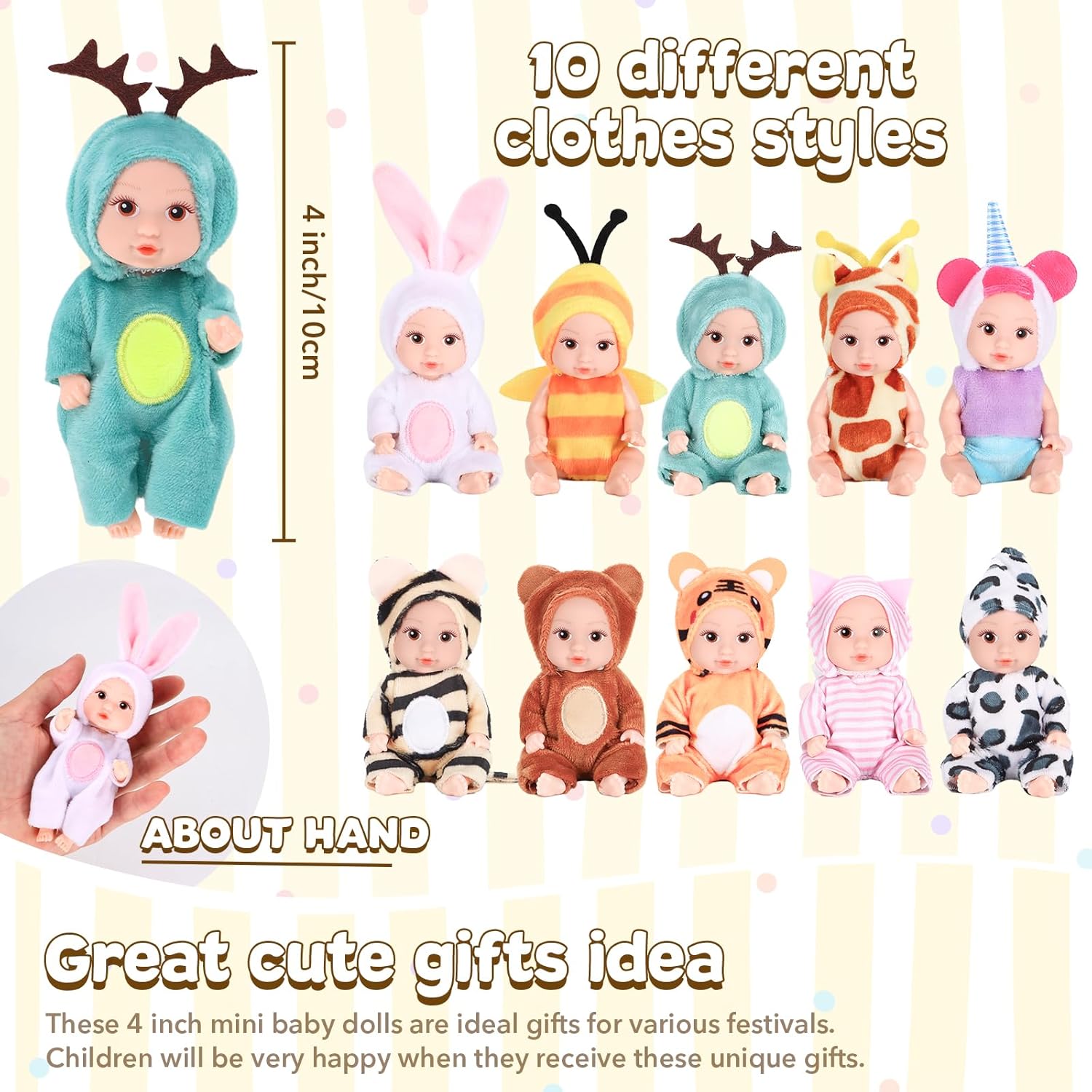 10 Pcs 4 Inch Mini Baby Dolls Playset