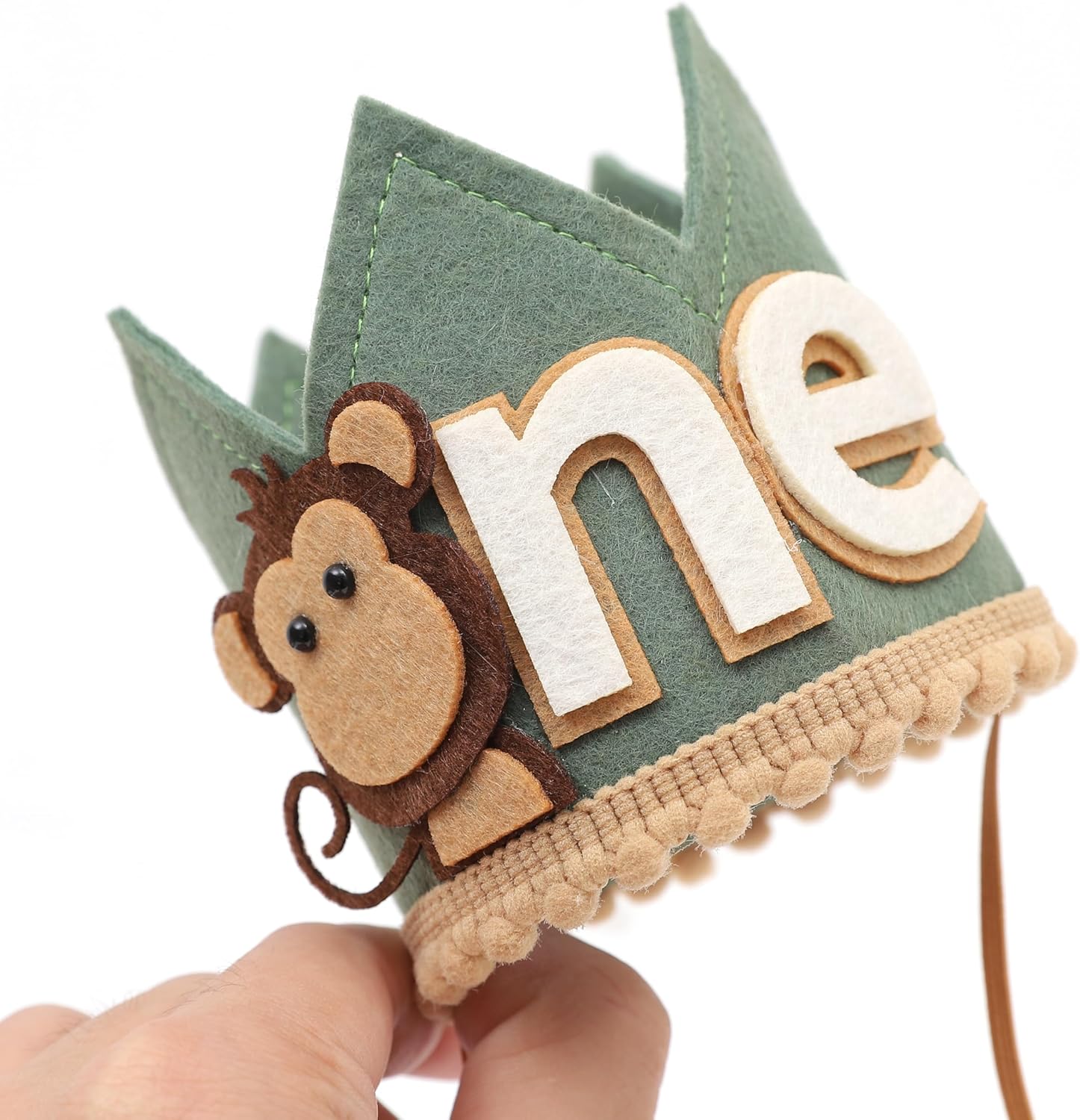 Monkey 1st Birthday Crown - Olive Green Safari Hat for Boys