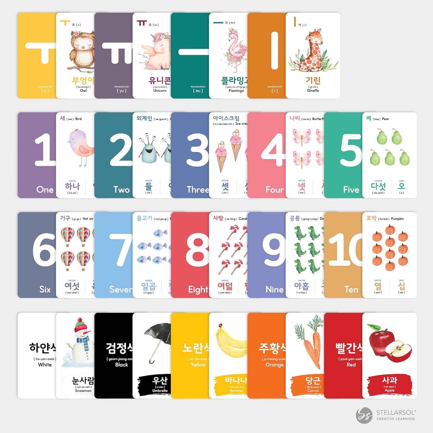 Stellarsol Toddler Korean Flashcards 55 Cards Learning Set