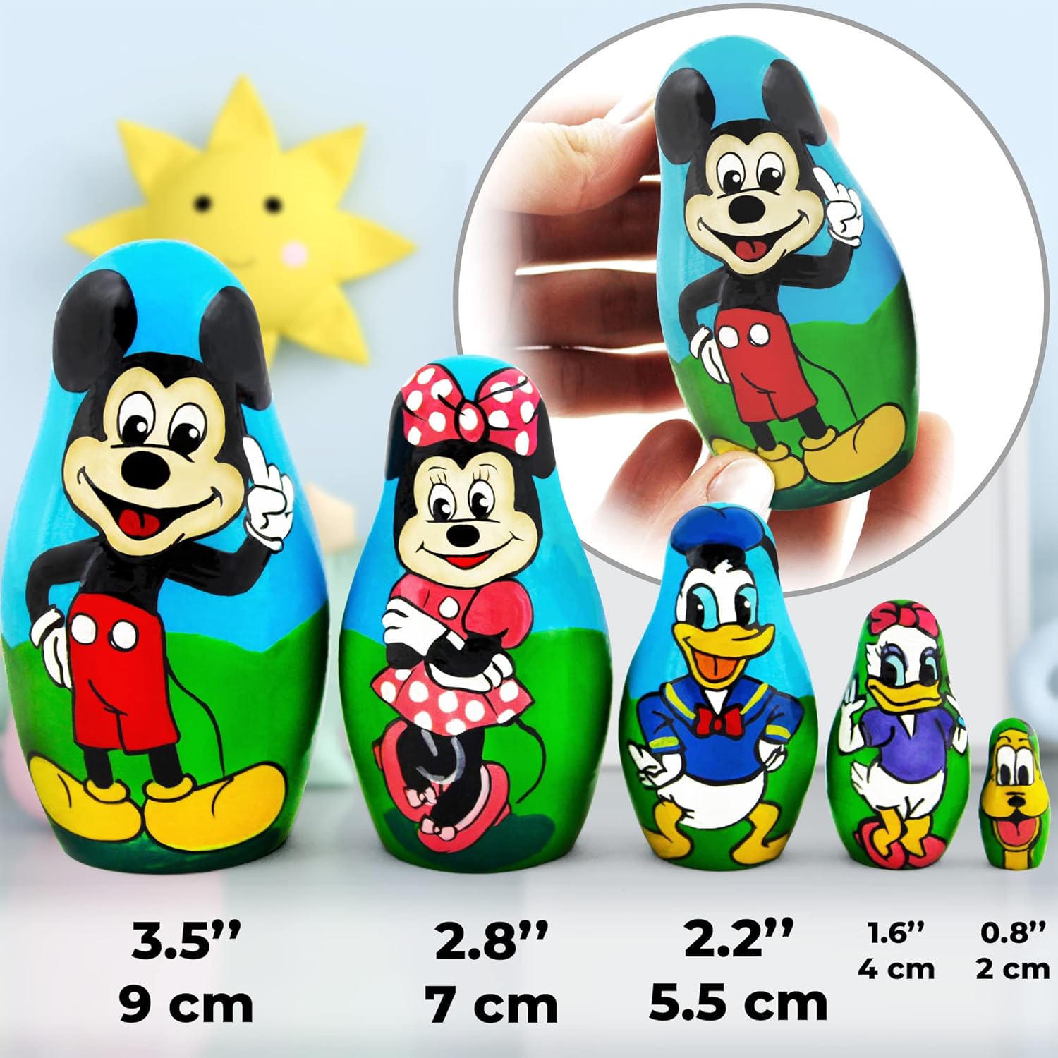 Matryoshka Russian Nesting Wooden Dolls Cartoon Set 5 Pcs