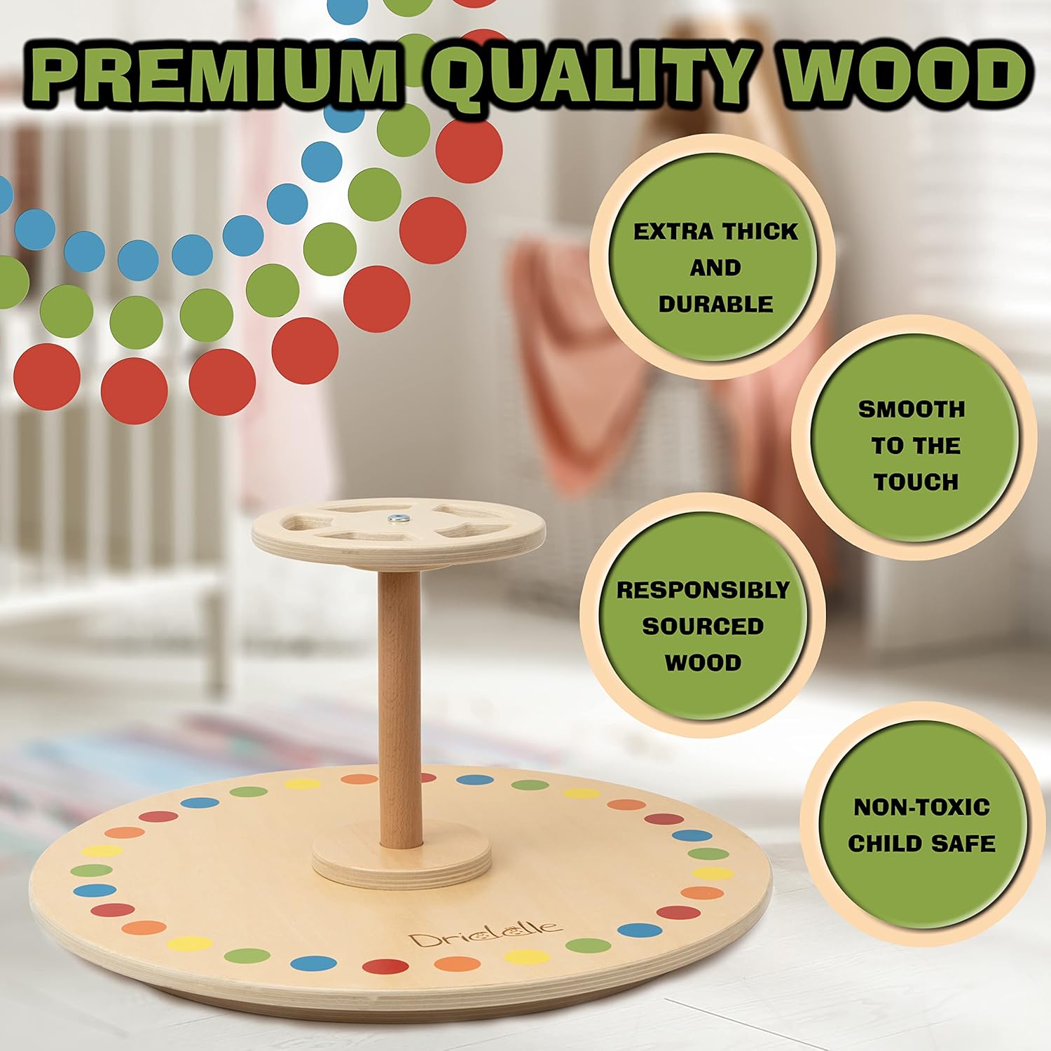 Driddle Wooden Spinner Seat - Sit and Spin Toy for Toddlers Kids