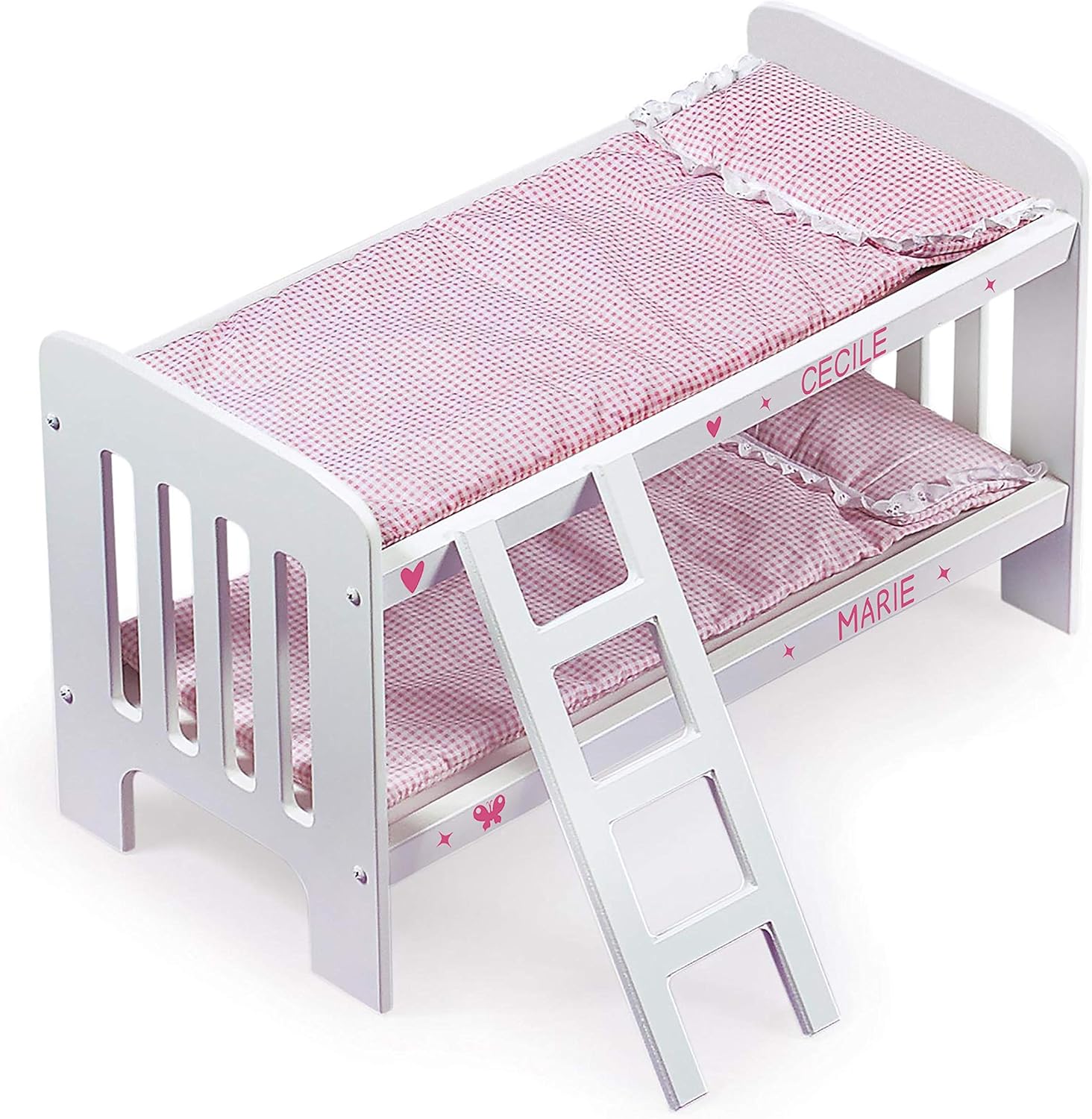 Badger Basket Doll Bunk Bed with Ladder and Bedding - White and Pink Gingham