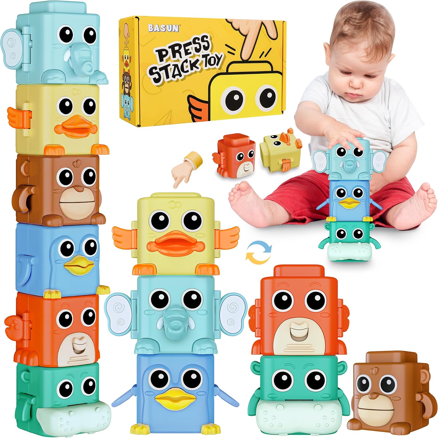 BASUN Stacking Animal Toys for Toddlers 18 Months