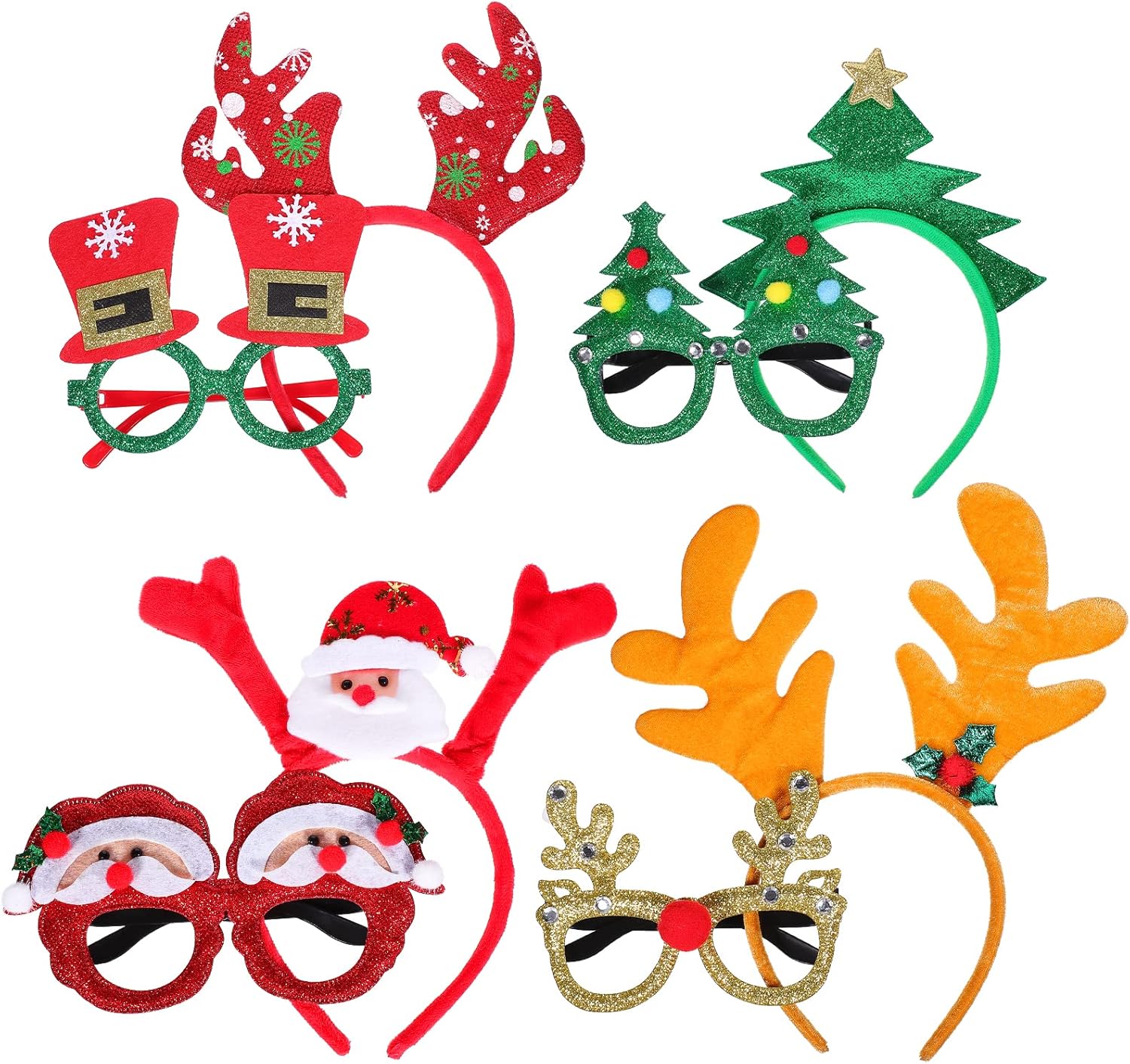 FRCOLOR Christmas Headbands and Glasses Frame Set