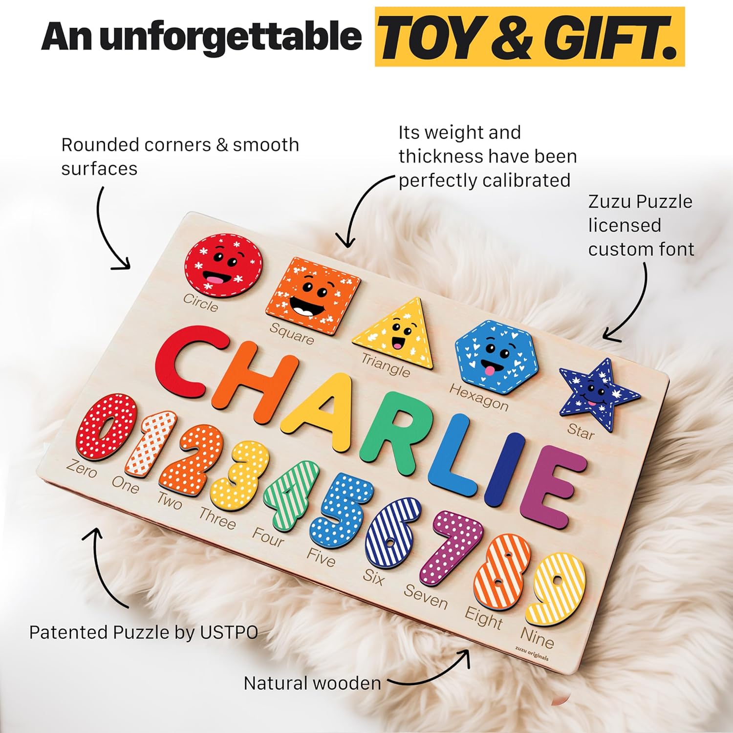 Zuzu Puzzle Personalized Name Wooden Toy for Toddlers