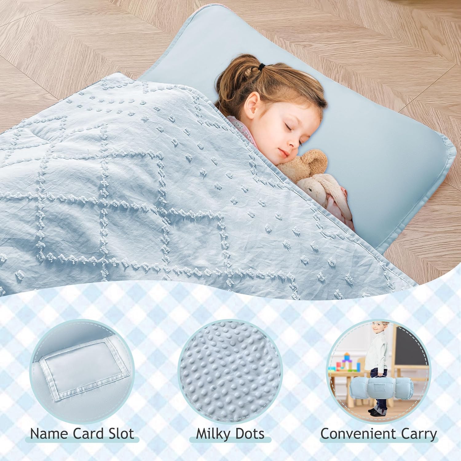 VIVILINEN Tufted Toddler Nap Mat with Pillow for Kids