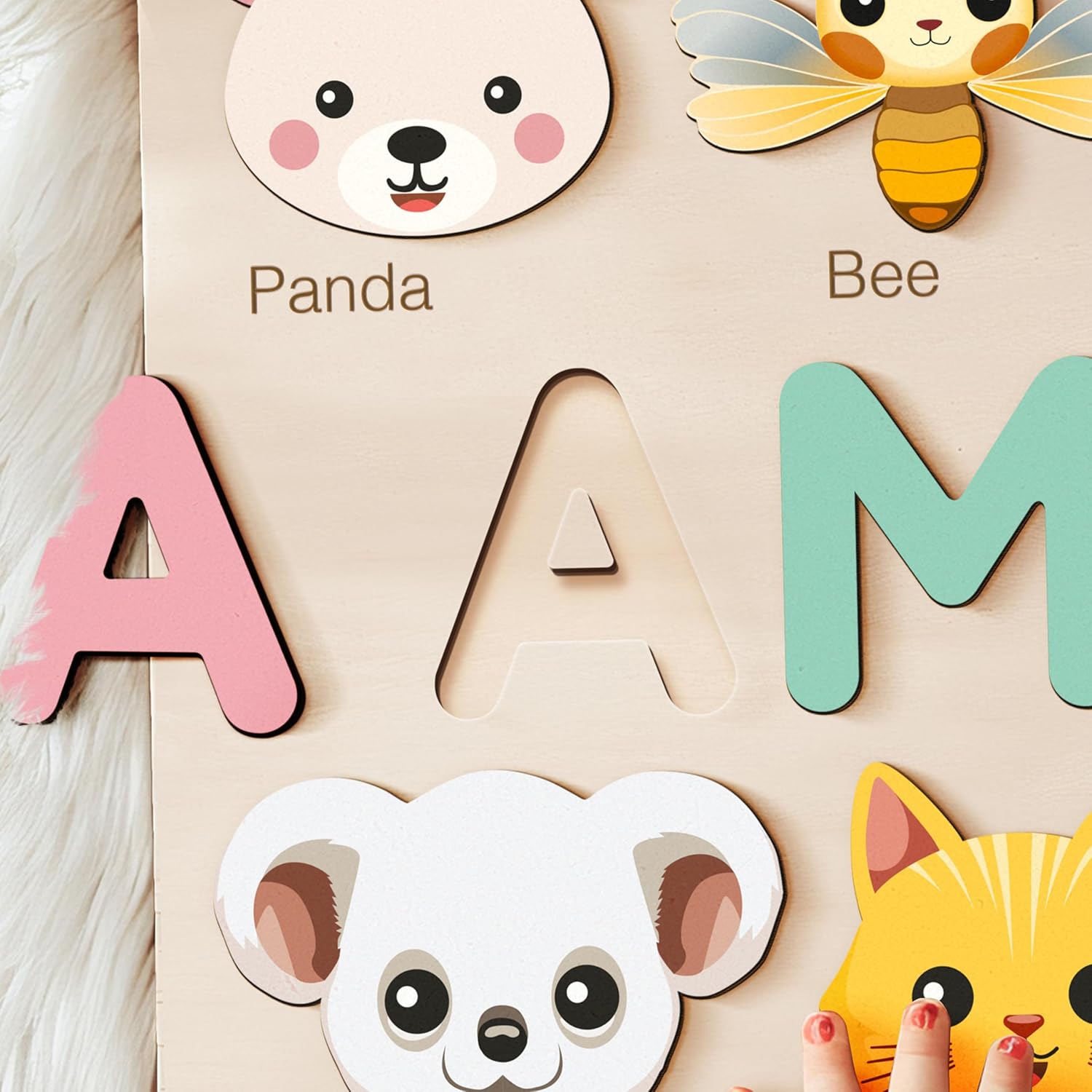 Custom Baby Name Puzzle with Animals Personalized Wood Toy for Toddlers