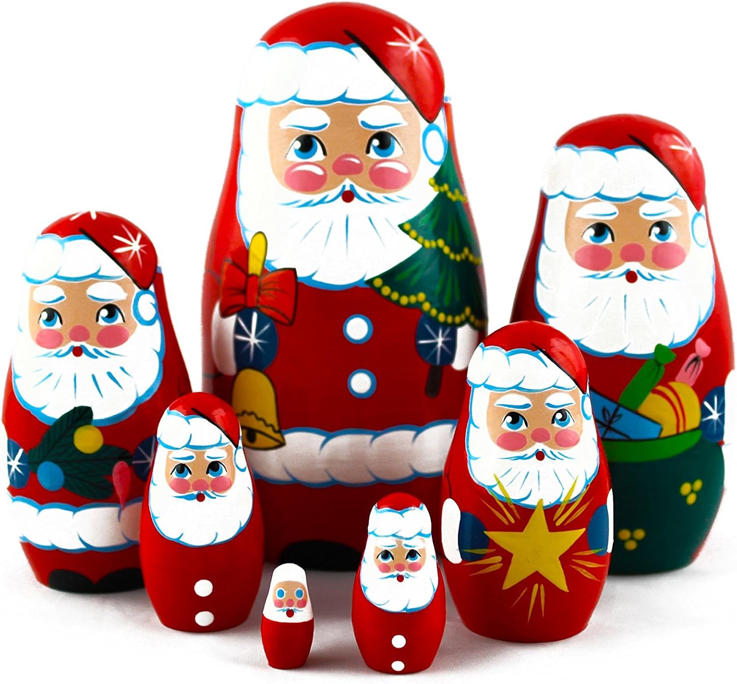 MATRYOSHKAHANDICRAFT 7 Piece Santa Claus Nesting Doll Set Wooden Hand Painted