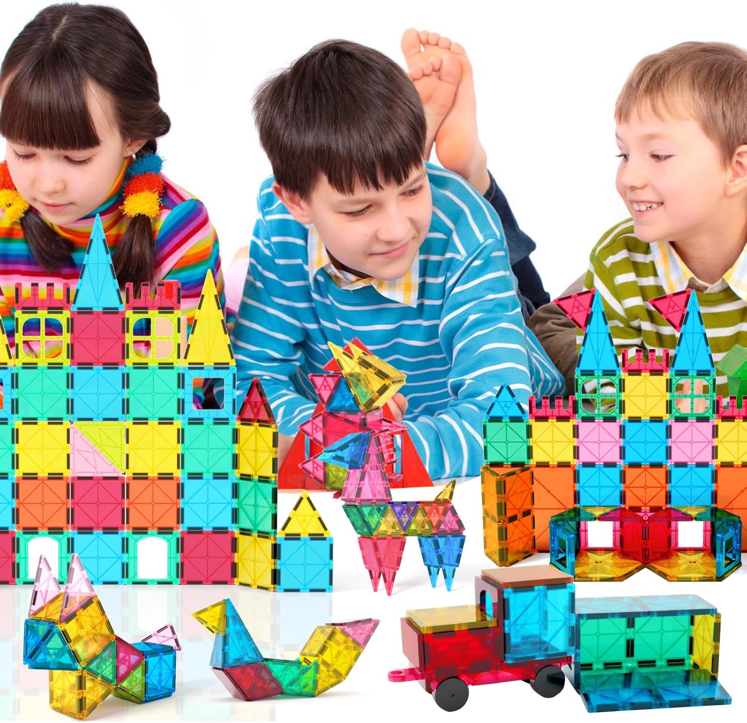 Jasonwell 65pcs Magnetic Tiles Building Blocks Set