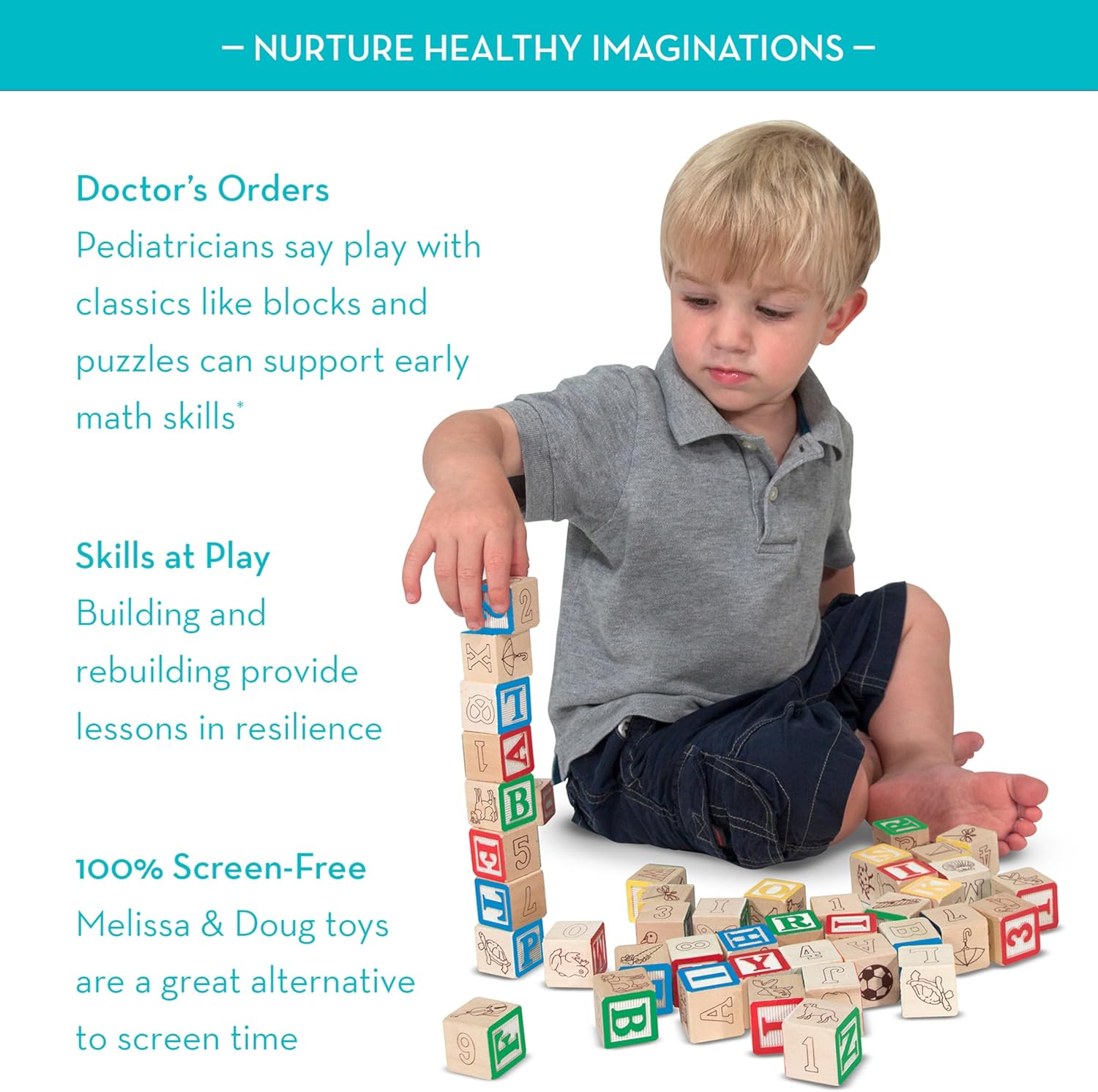 Melissa Doug Deluxe Wooden ABC123 Blocks Set 50 pcs 1