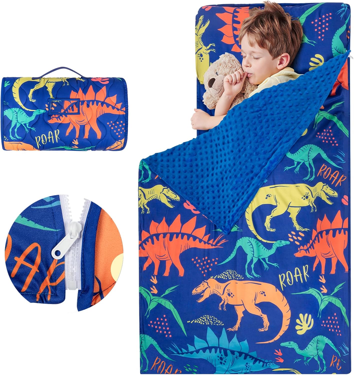Toddler Nap Mat Extra Large 55 x 29 with Removable Pillow and Blanket