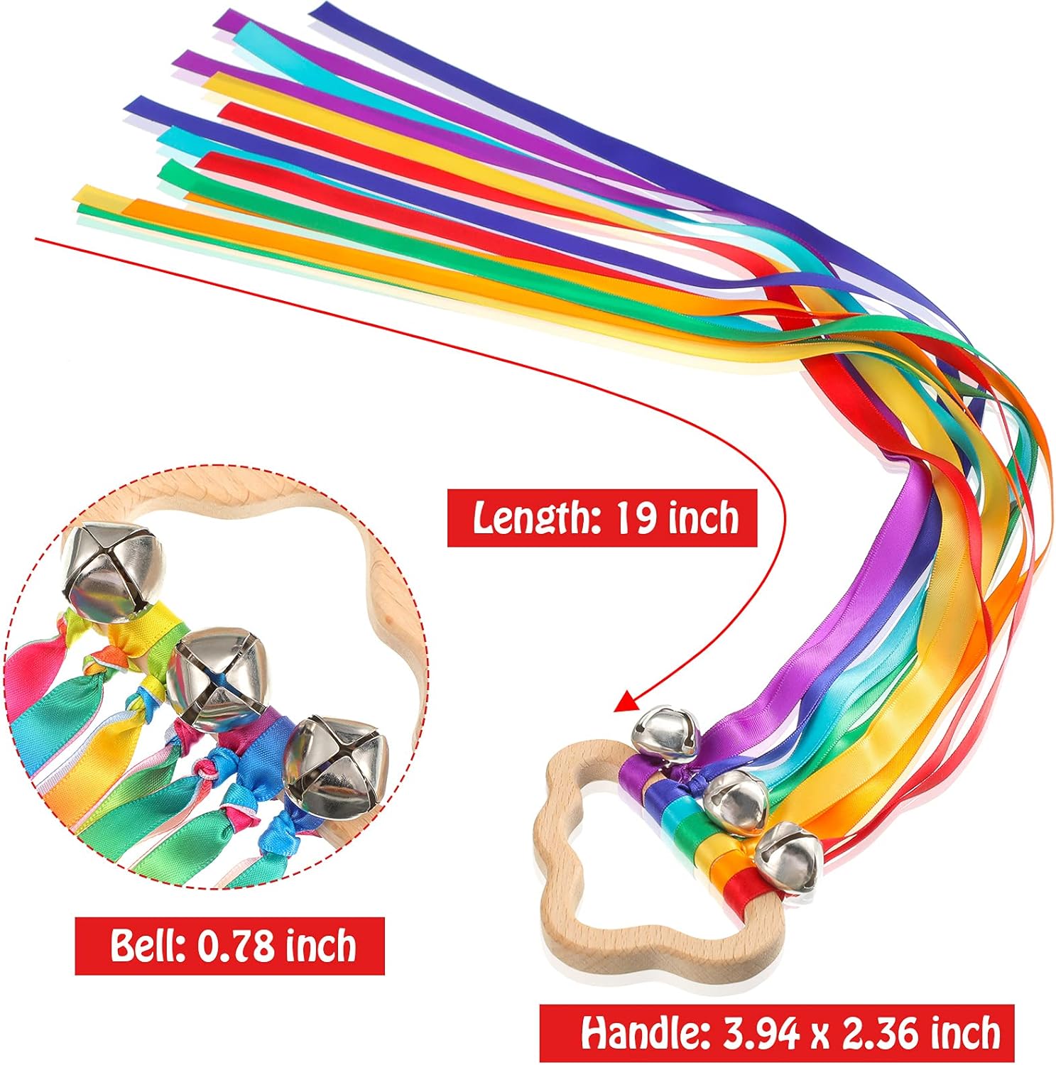 4 Piece Rainbow Hand Ribbon Kite with Bells Wind Wand