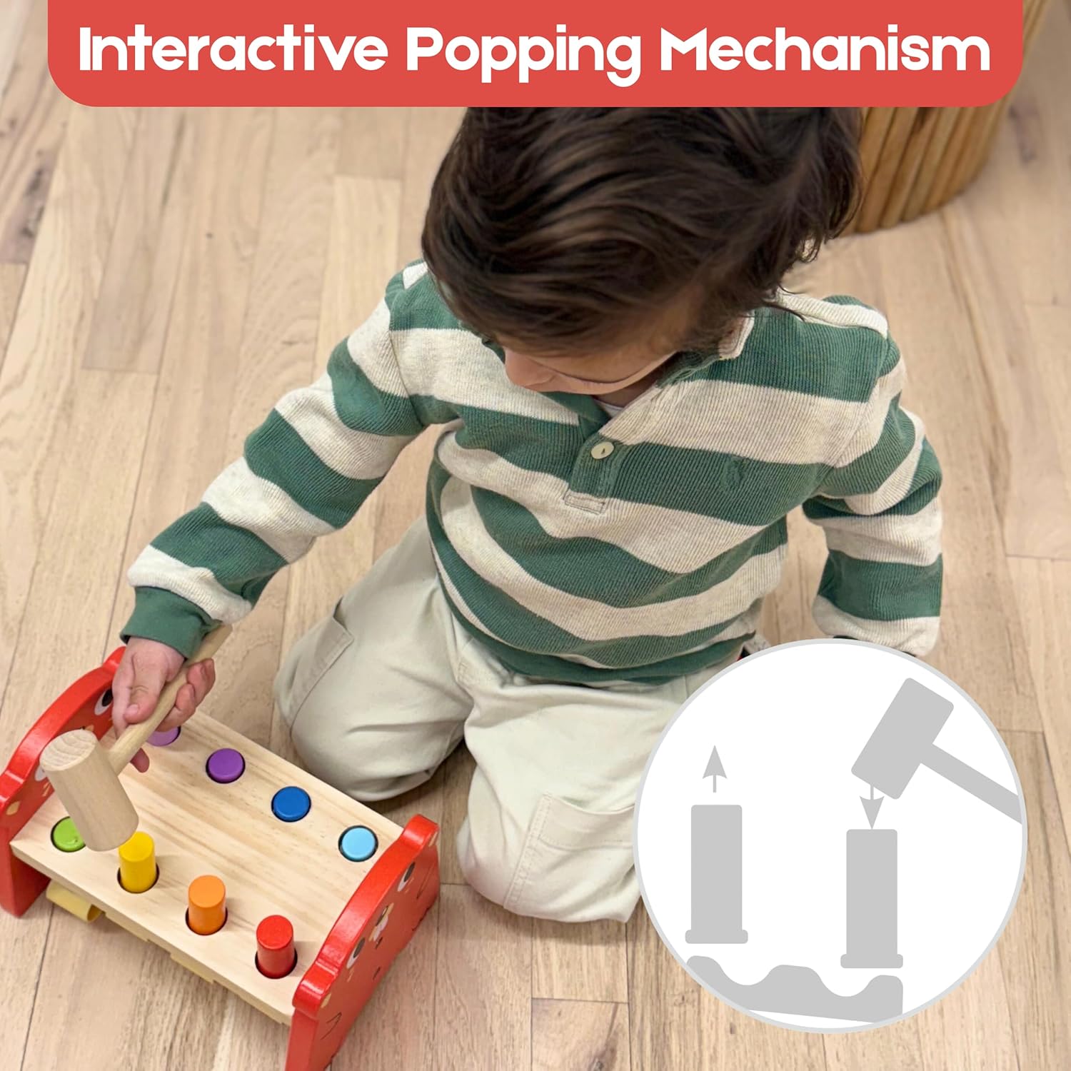 TOYSTERS Wooden Whack-a-Mole Toy for Toddlers