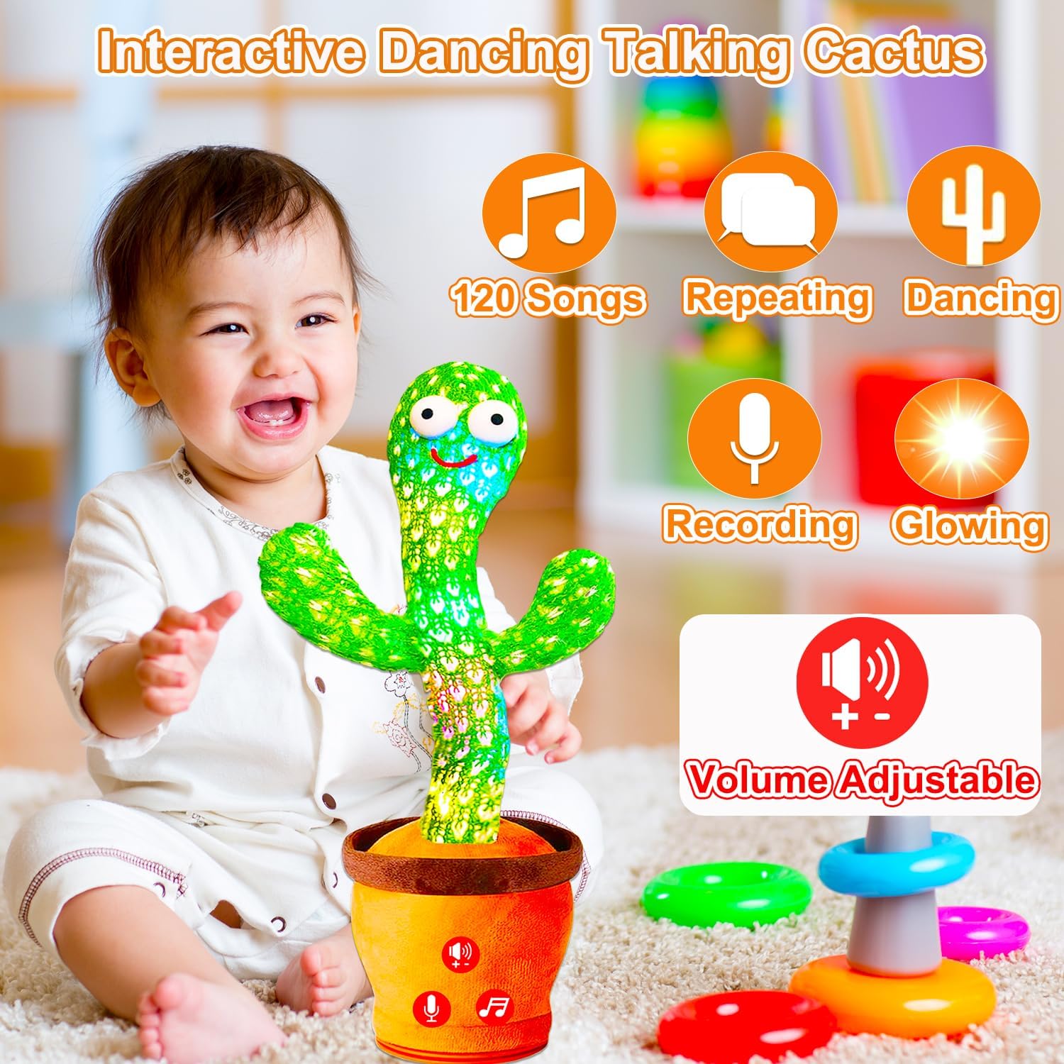 Vitosup Volume Adjustable Talking Cactus Toy for Baby and Toddler
