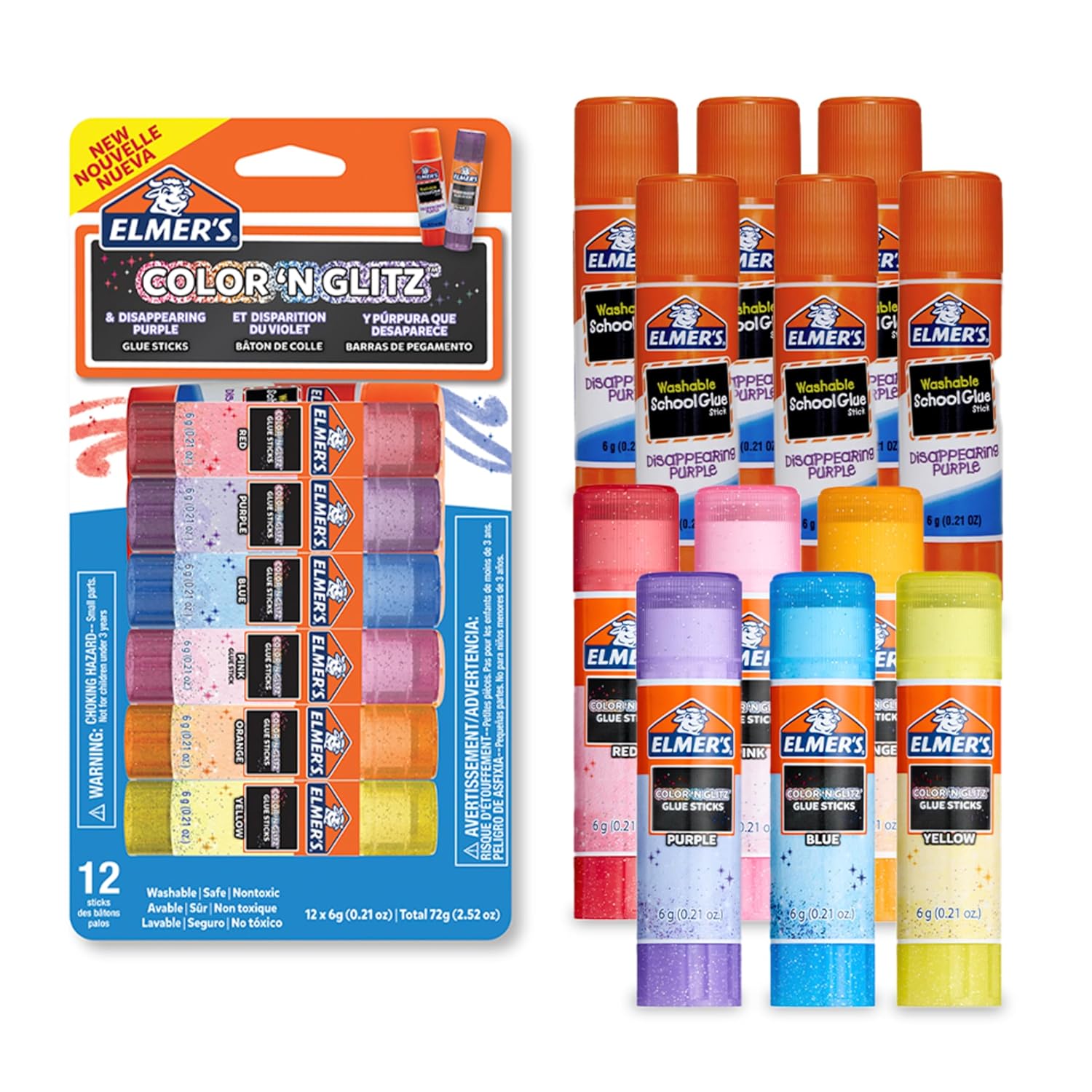 Elmers Color n Glitz Glue Sticks 12 Pack