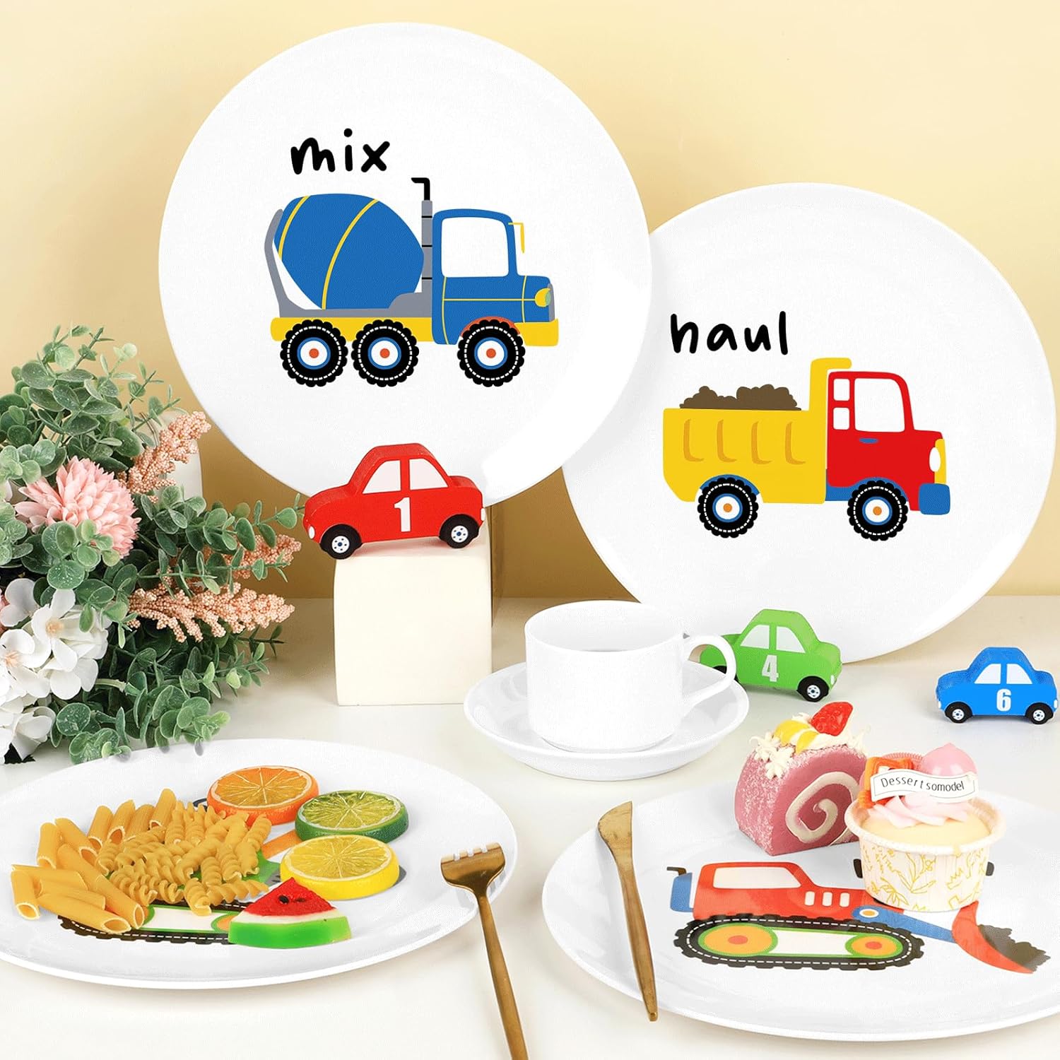 4-Pack 10-Inch Melamine Construction Truck Plates