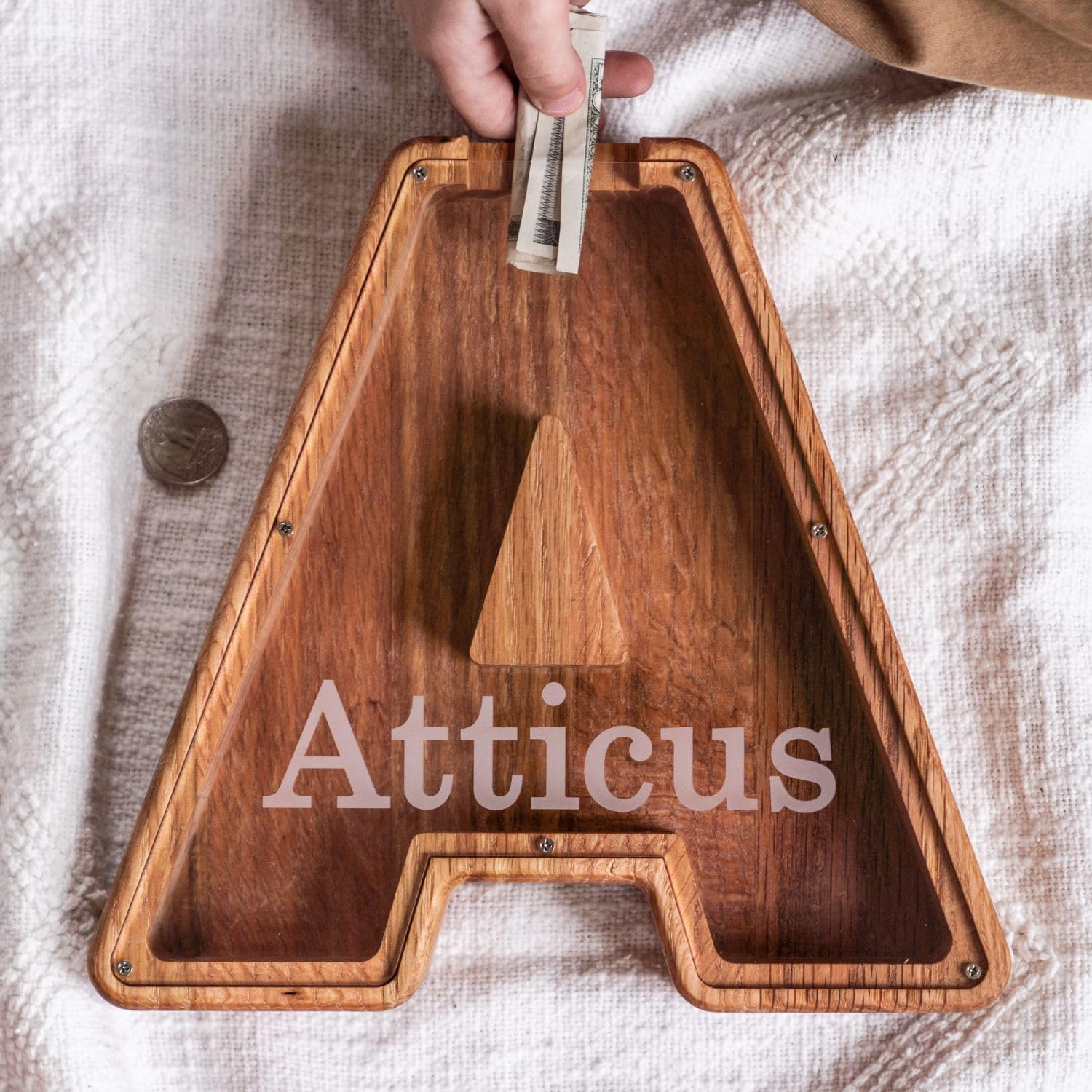 Personalized Wooden Letter Piggy Bank for Kids
