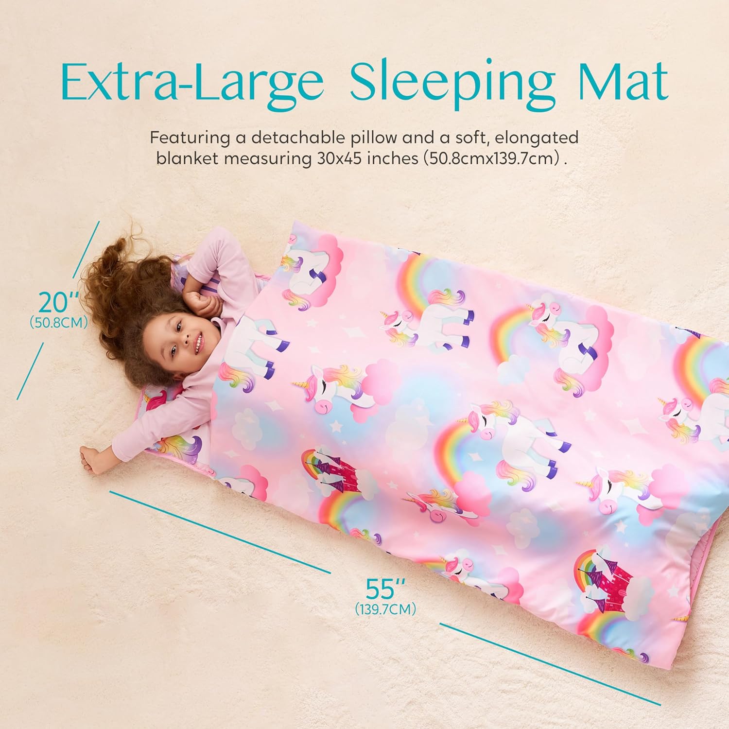 Joiedomi Toddler Nap Mat with Pillow and Blanket 55x30 Inch
