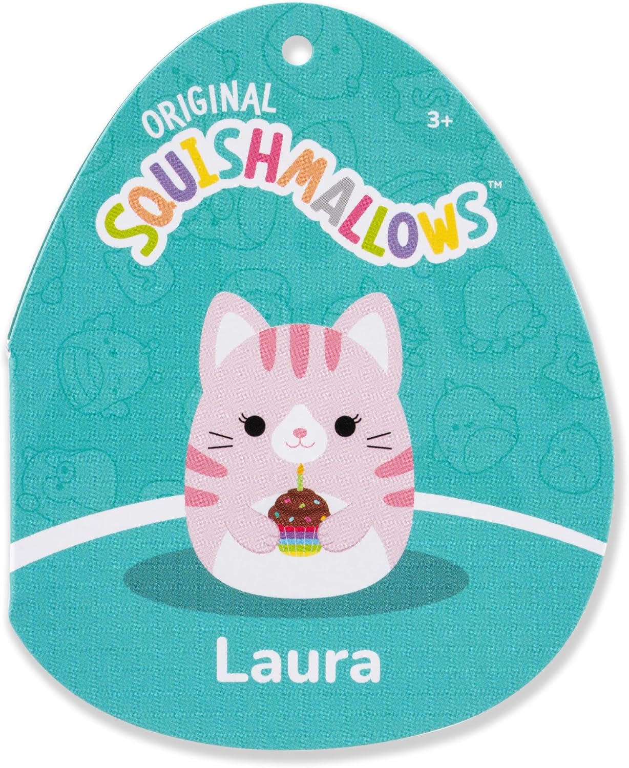Squishmallows Original 14in Laura Pink Tabby Cat Holding Cupcake