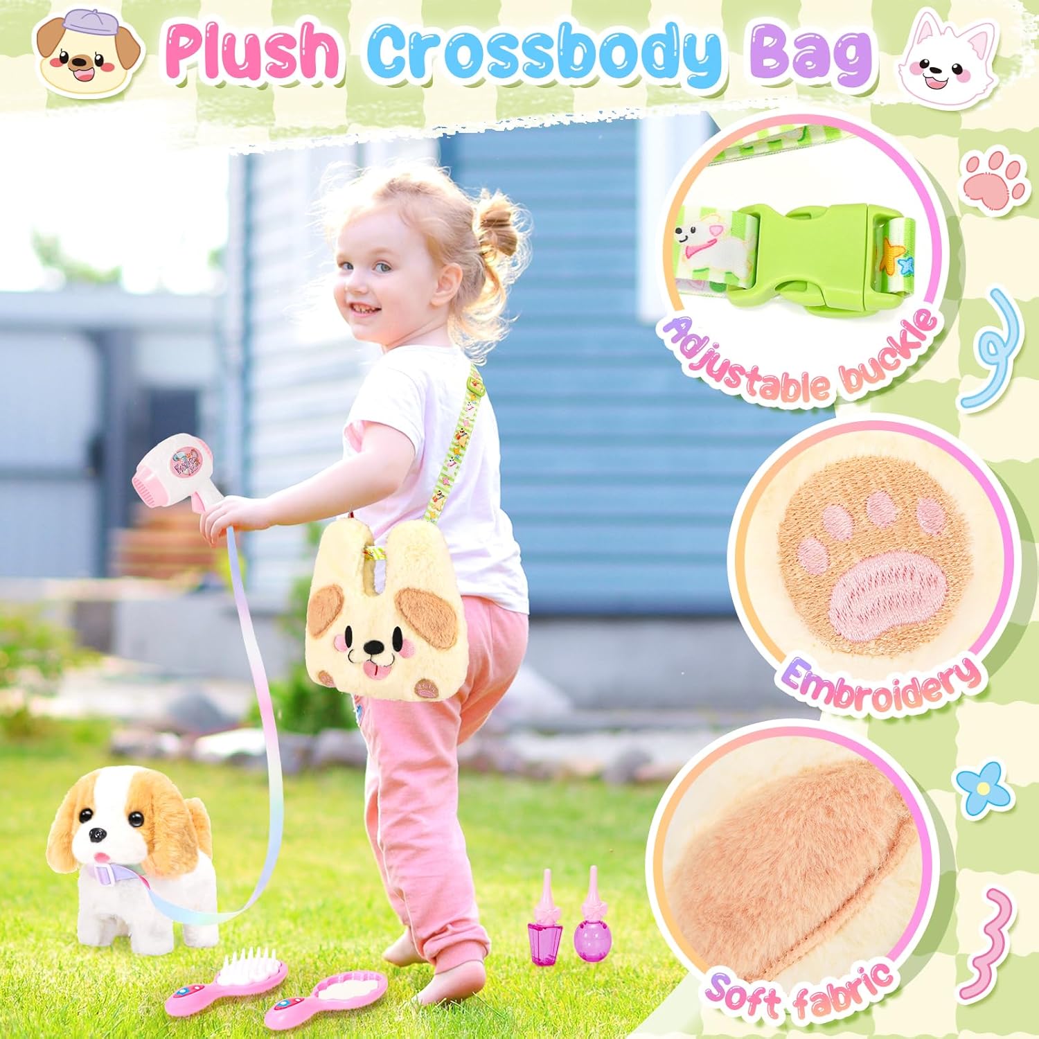 Ninaor Plush Dog Toy with Crossbody Bag and Accessories 1