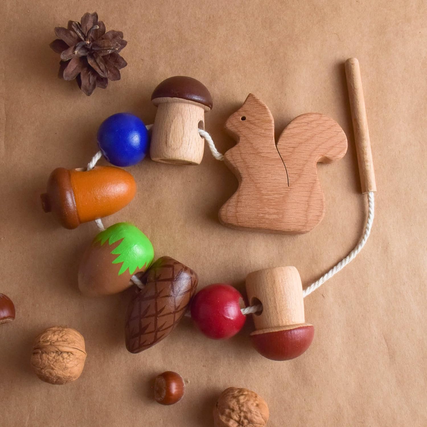 Wooden Lacing Toy Squirrel Montessori Educational Toy