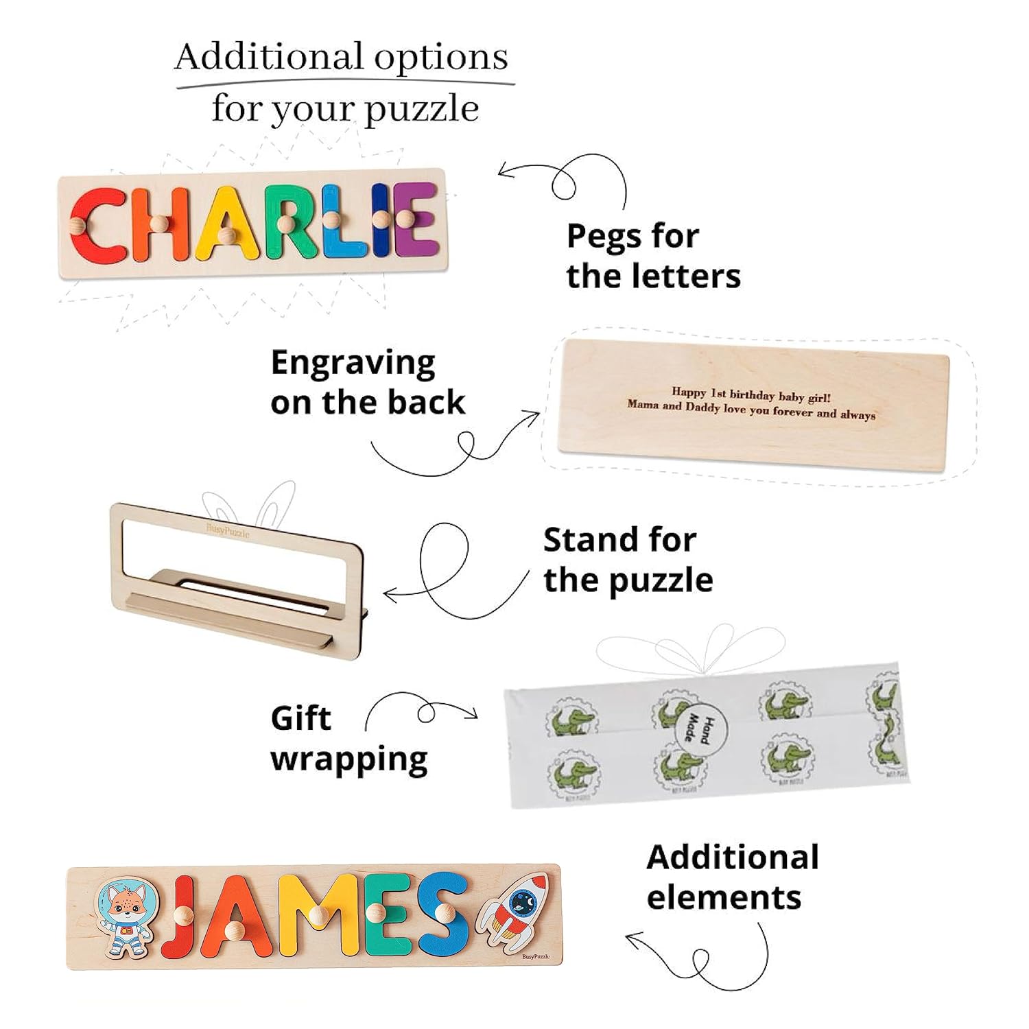 BusyPuzzle Personalized Wooden Name Puzzle