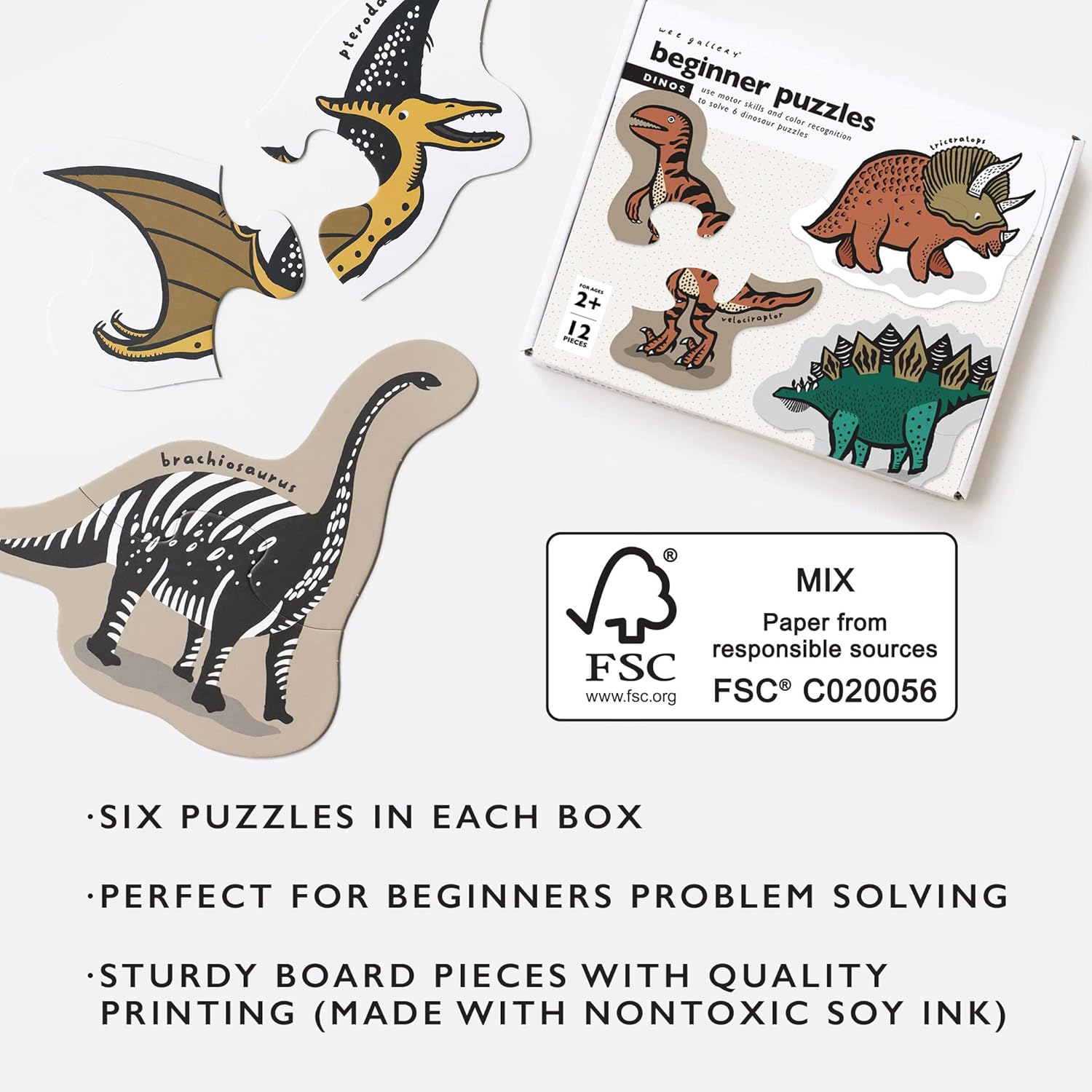 Wee Gallery Dinos Puzzle 12 Pieces 6 Puzzles