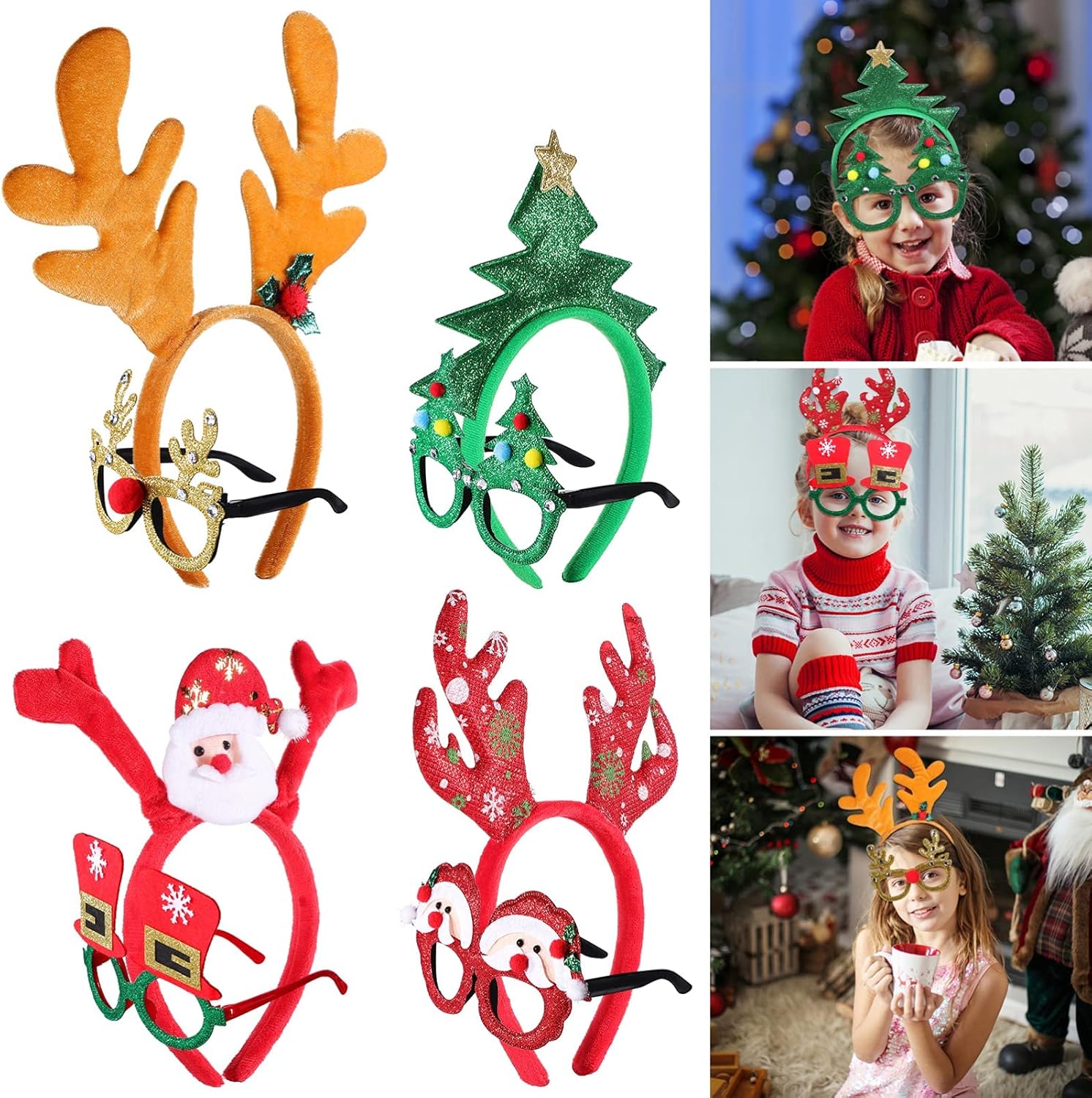 FRCOLOR Christmas Headbands and Glasses Frame Set