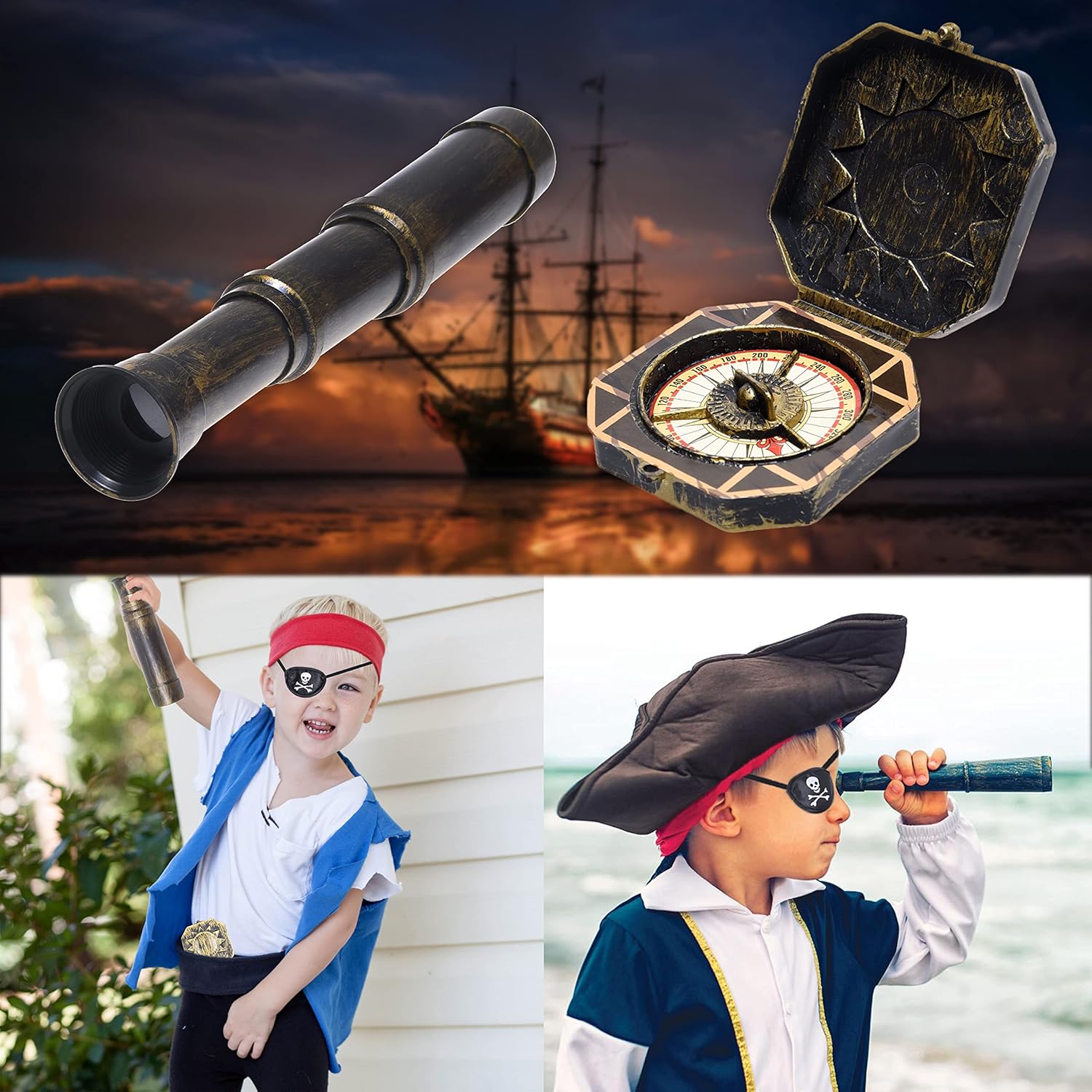 Eco-Fused Pirate Themed Telescope Compass Prop Set