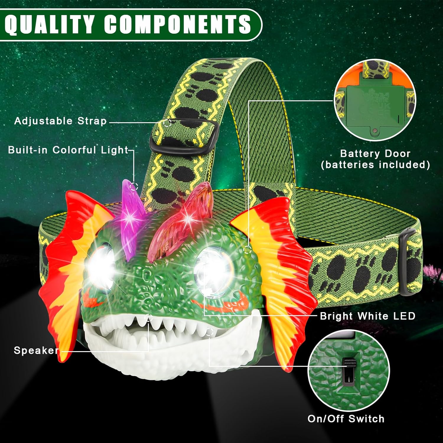 DX DA XIN Dilophosaurus Headlamp LED for Kids