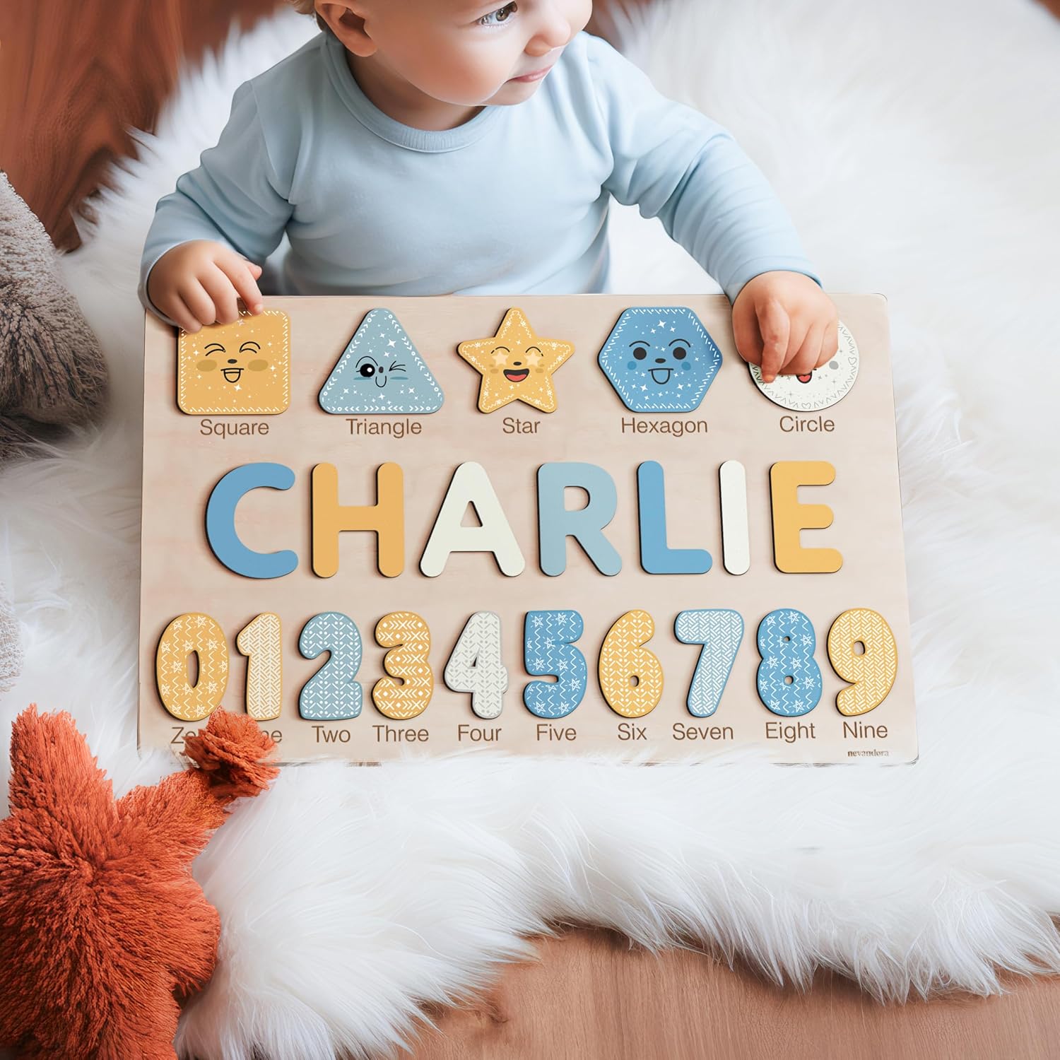 Personalized Wooden Name Puzzle for Kids Customizable with Numbers and Shapes