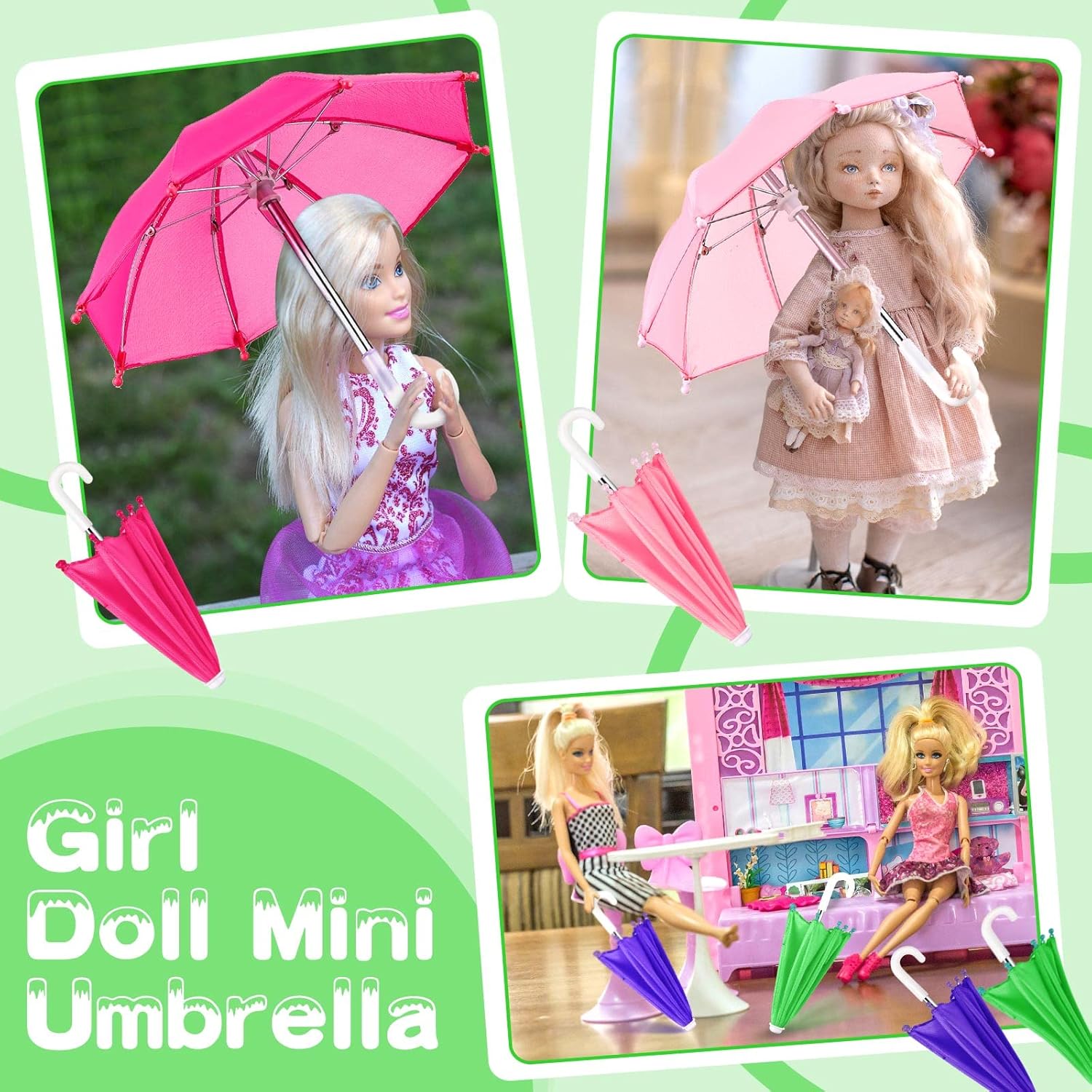 Lenwen 12 Pcs Girl Doll Mini Umbrellas 16 Scale