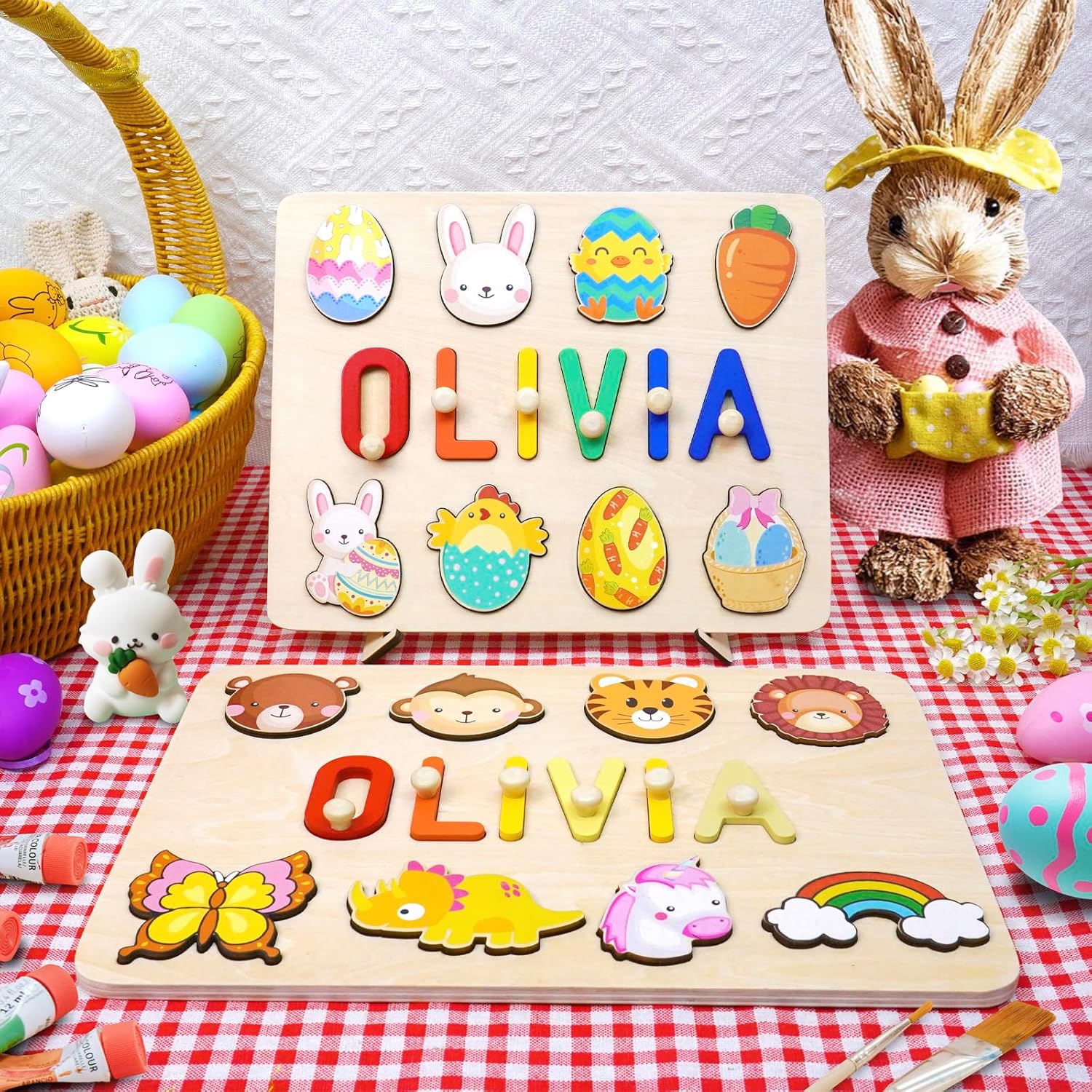 Personalized Name Puzzle for Kids - 1-3 Year Old Wooden Toy