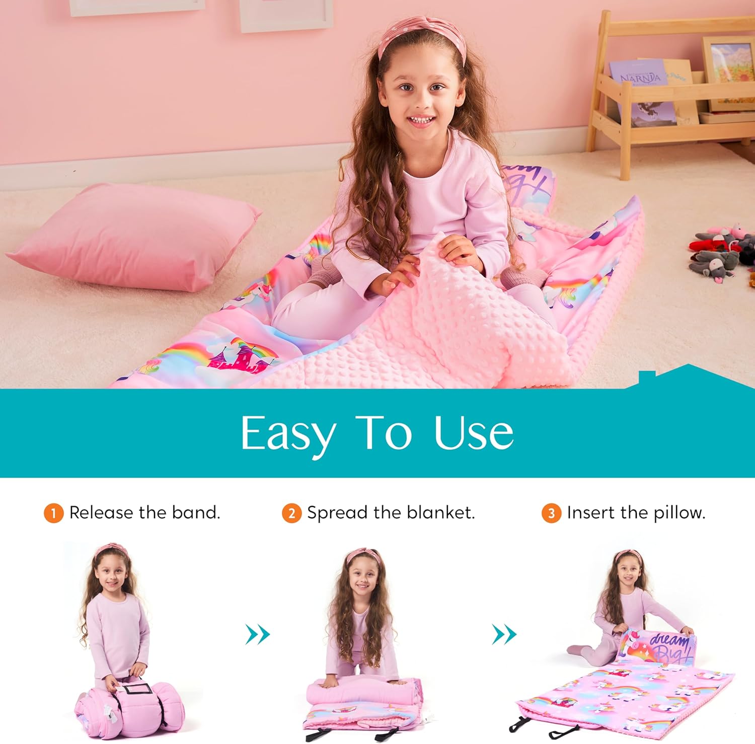 Joiedomi Toddler Nap Mat with Pillow and Blanket 55x30 Inch