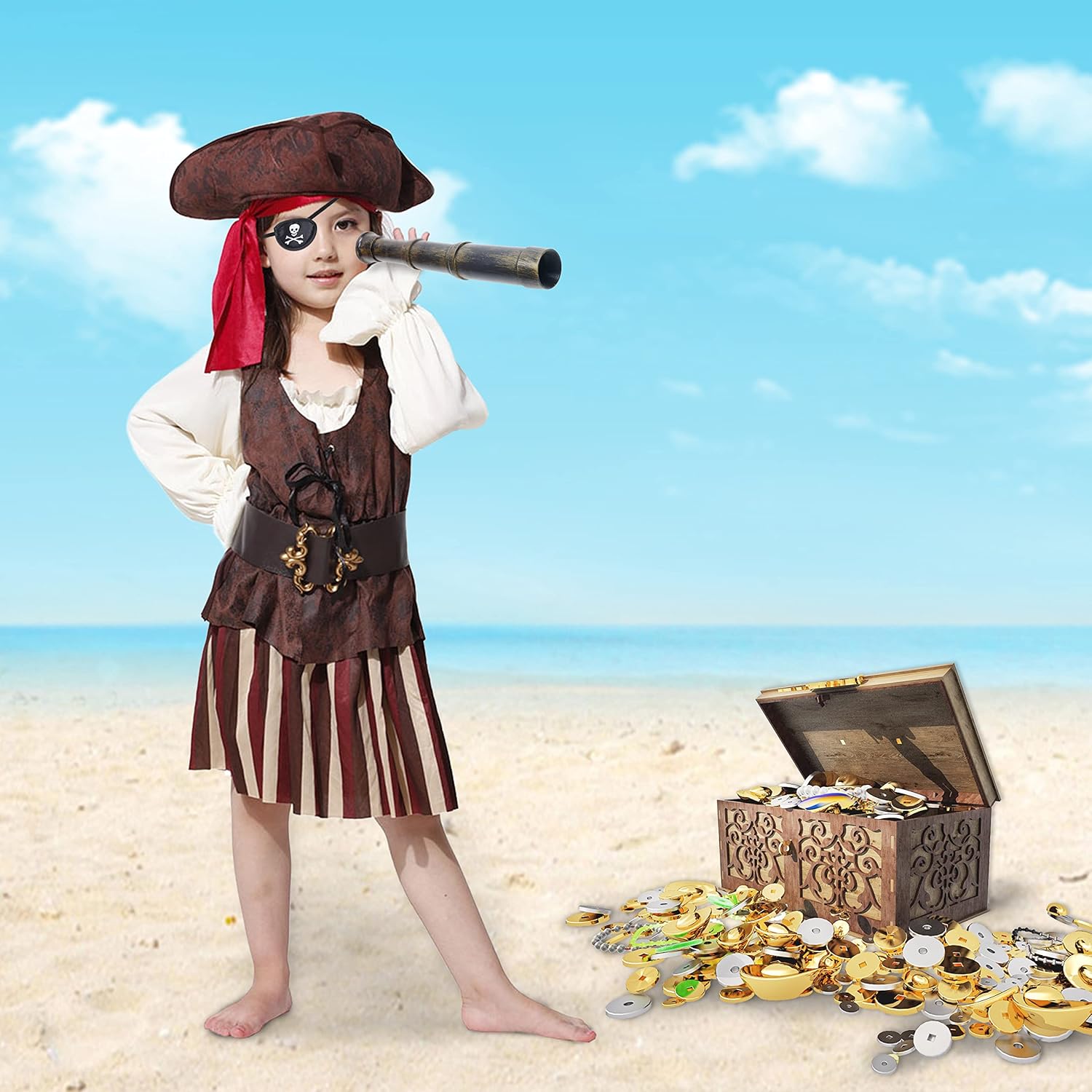 Eco-Fused Pirate Themed Telescope Compass Prop Set