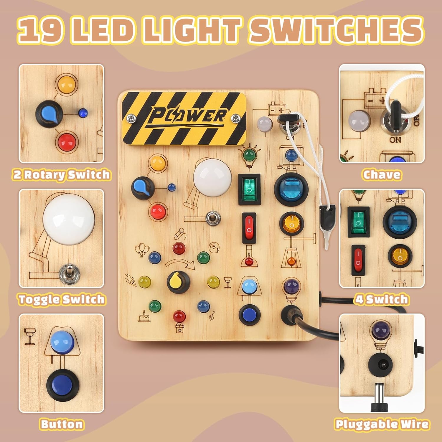 Joyreal Montessori Busy Board with LED Lights for Toddlers