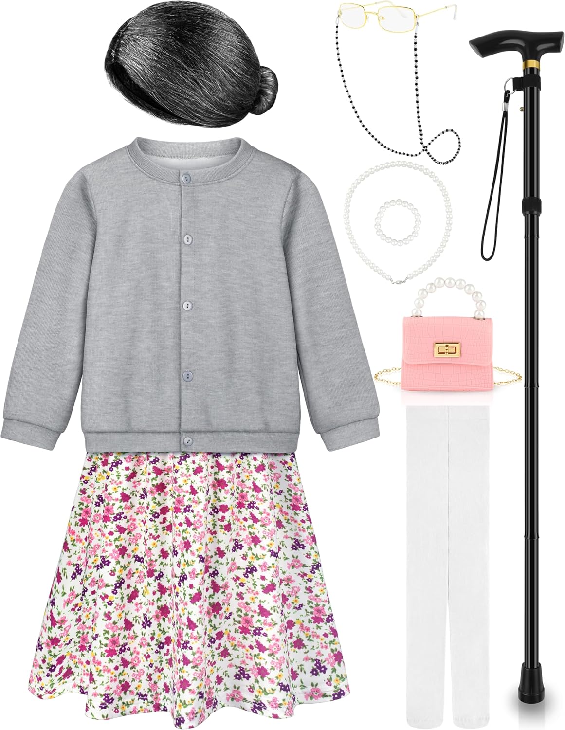 Gnodio Old Lady Costume for Kids 100 Days School