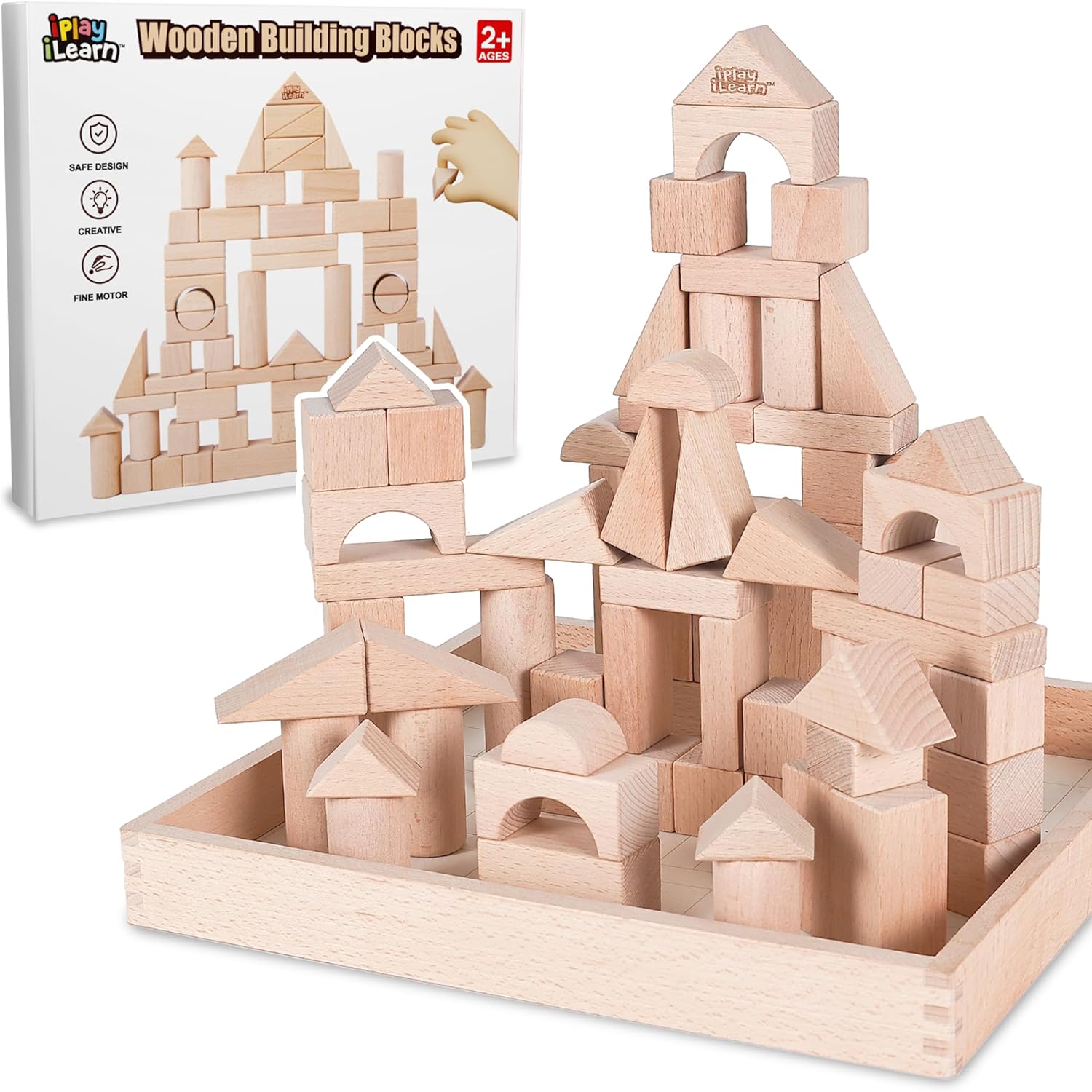 iPlay iLearn Wooden Block Set for Kids 3