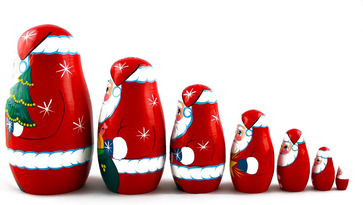 MATRYOSHKAHANDICRAFT 7 Piece Santa Claus Nesting Doll Set Wooden Hand Painted
