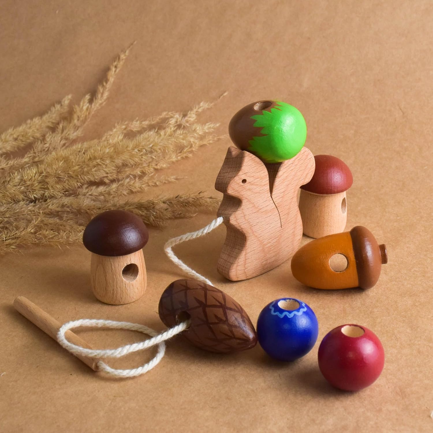 Wooden Lacing Toy Squirrel Montessori Educational Toy