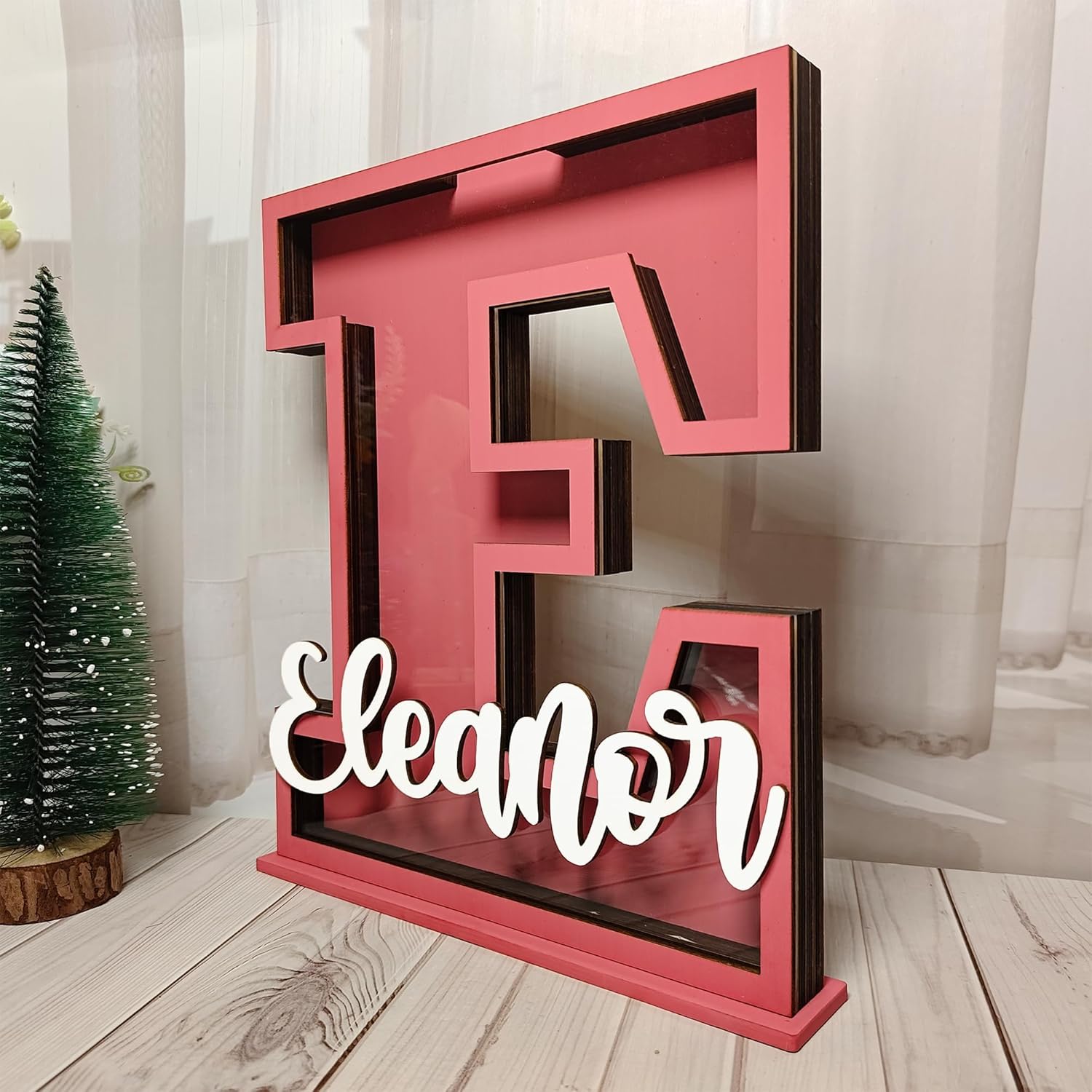 Personalized Name Letter Piggy Bank - 10 Inch Wooden Money Box for Kids