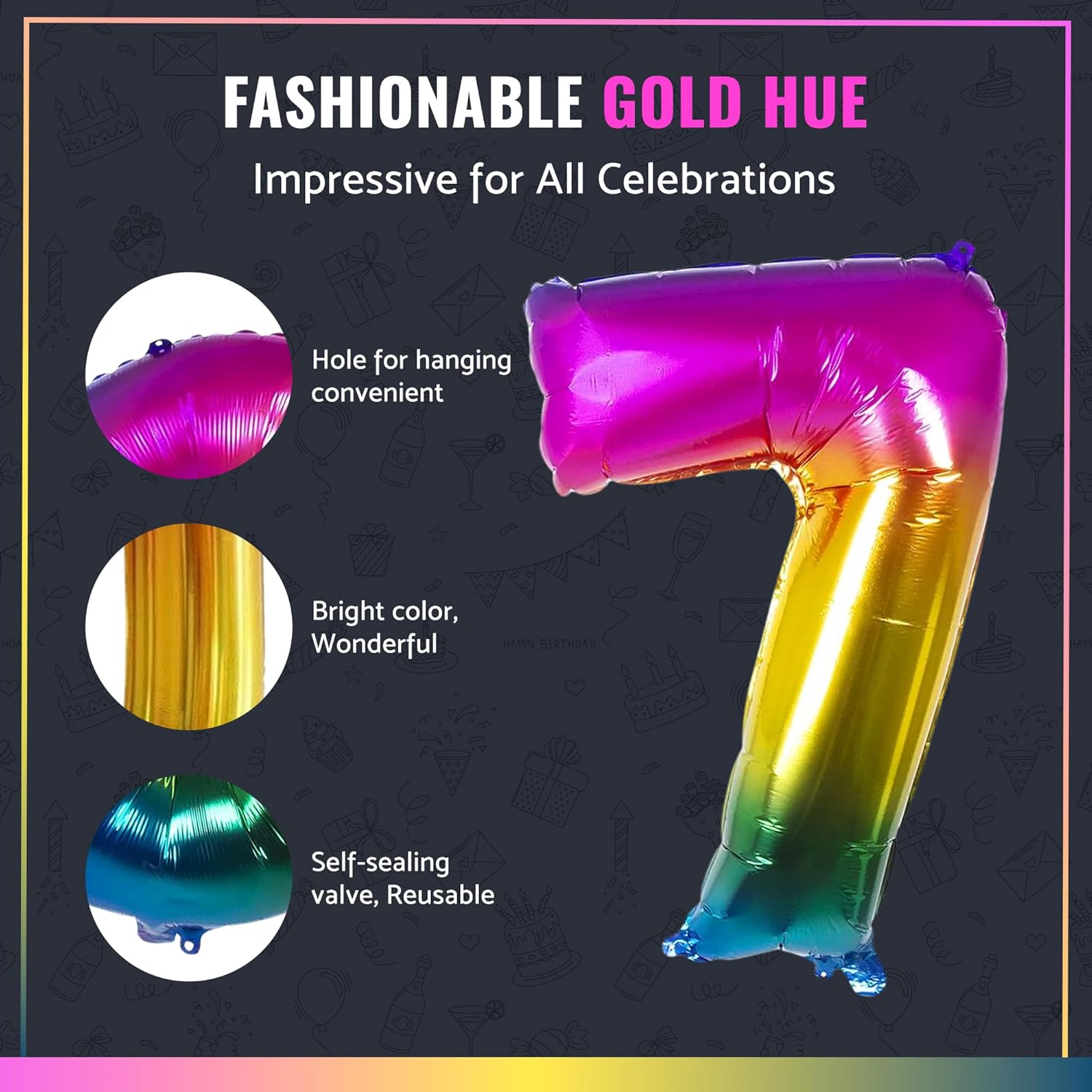 MARYSUN 70 Rainbow Number Foil Balloons for 70th Birthday Party